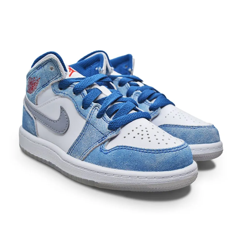 Heat Sealed Overlays Kids Nike Air Jordan 1 Mid SE (PS) - DR6237 401 - French Blue Fire Red White