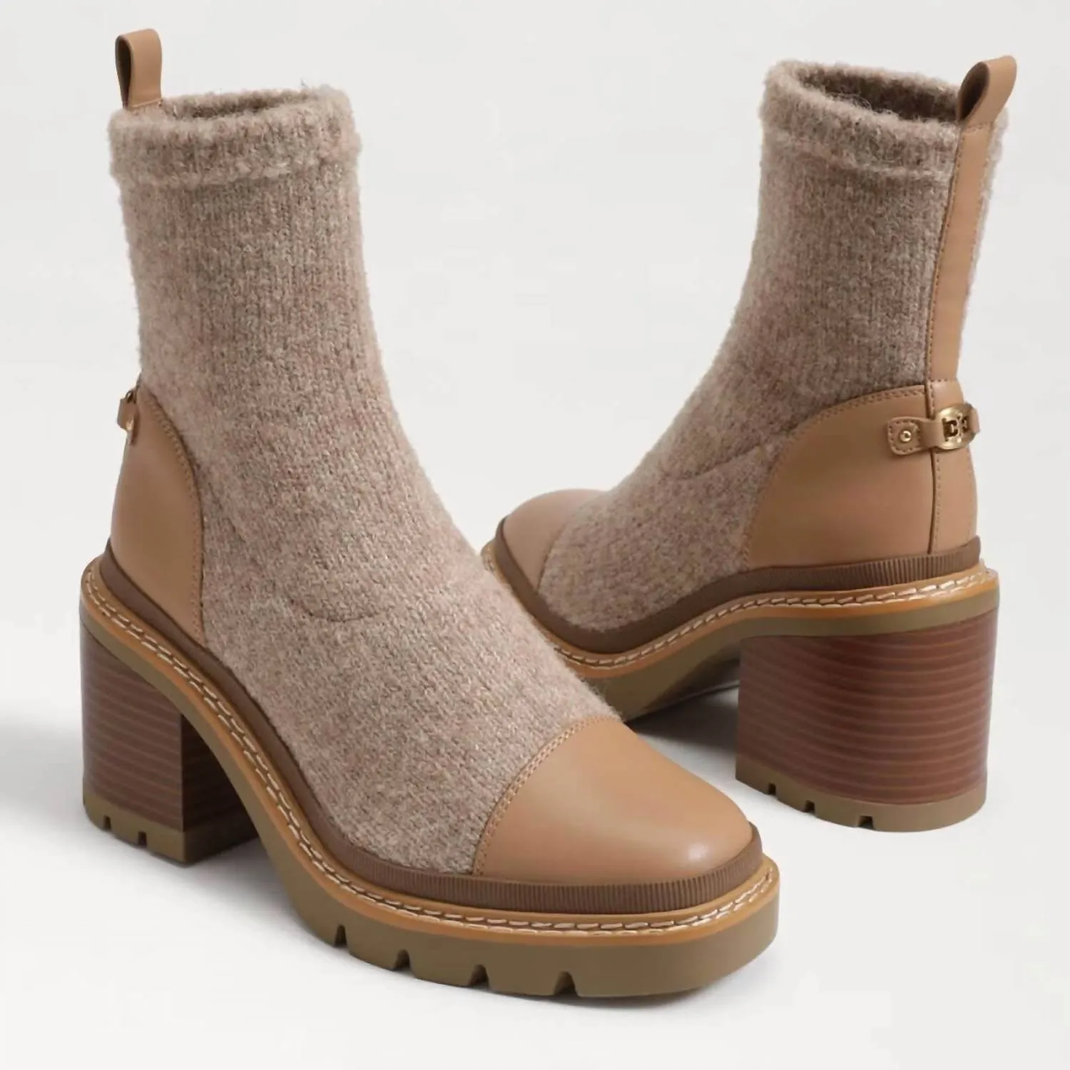 Cushioned Step Rainy Days Rozanna Knit Bootie In Luxe Tan