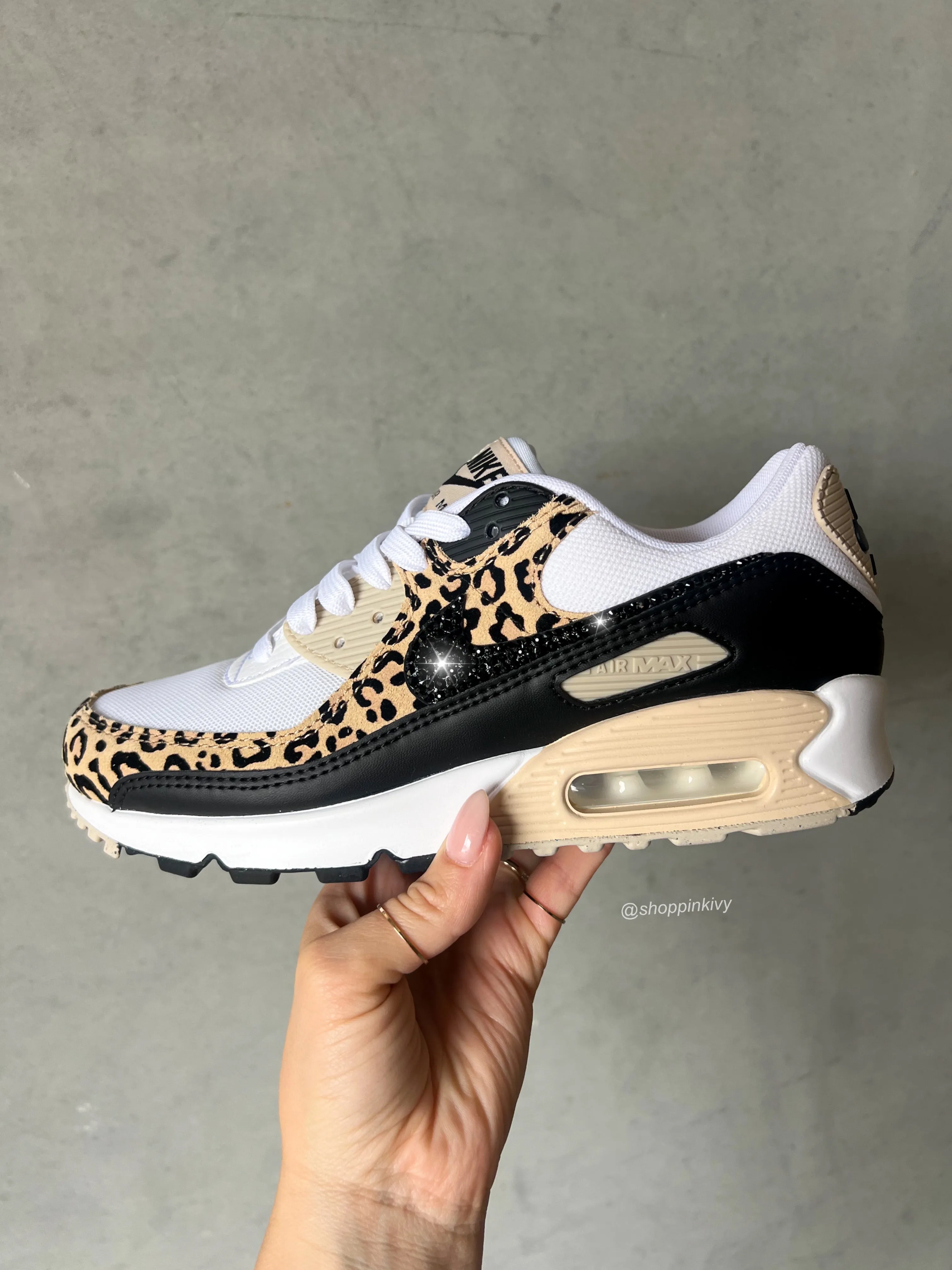 Leopard Animal Print Swarovski Womens Nike Air Max 90 New York Step Fit