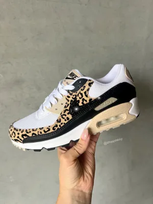 Lined Inside Foot Friendly Leopard Animal Print Swarovski Womens Nike Air Max 90
