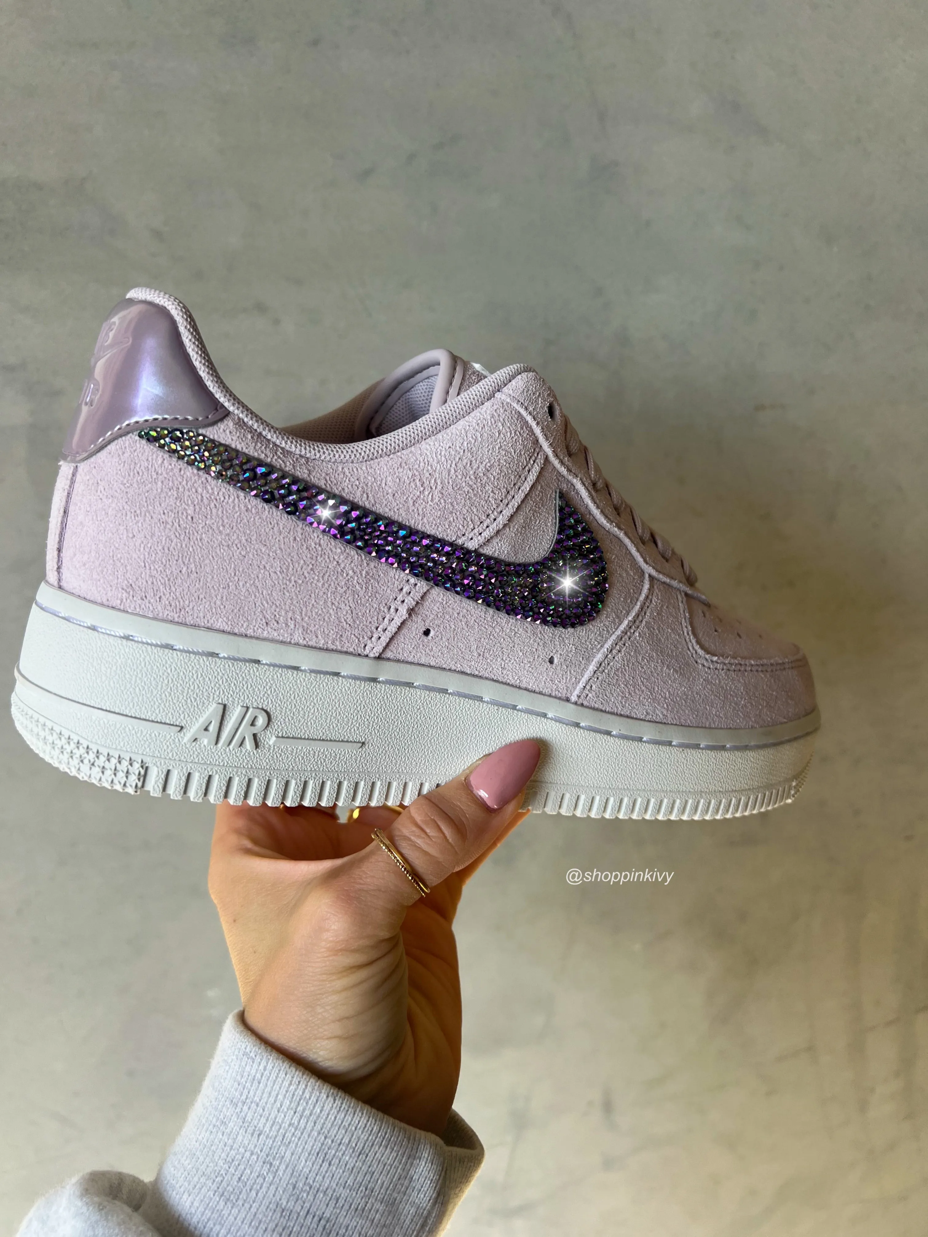 Quick Action City Travel Lilac Iridescent Suede Swarovski Womens Nike Air Force One