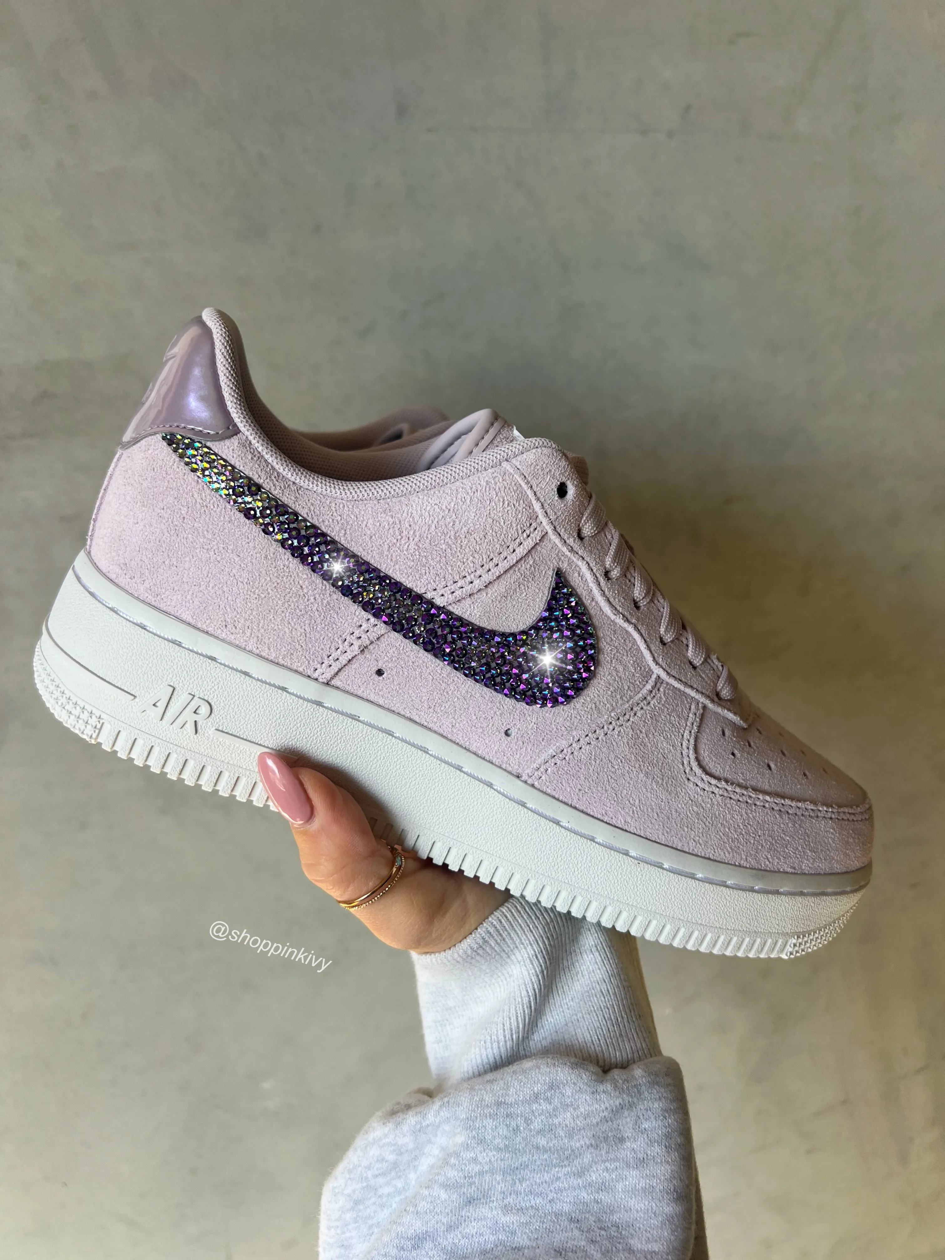 Rubber   sole Street Scene Lilac Iridescent Suede Swarovski Womens Nike Air Force One