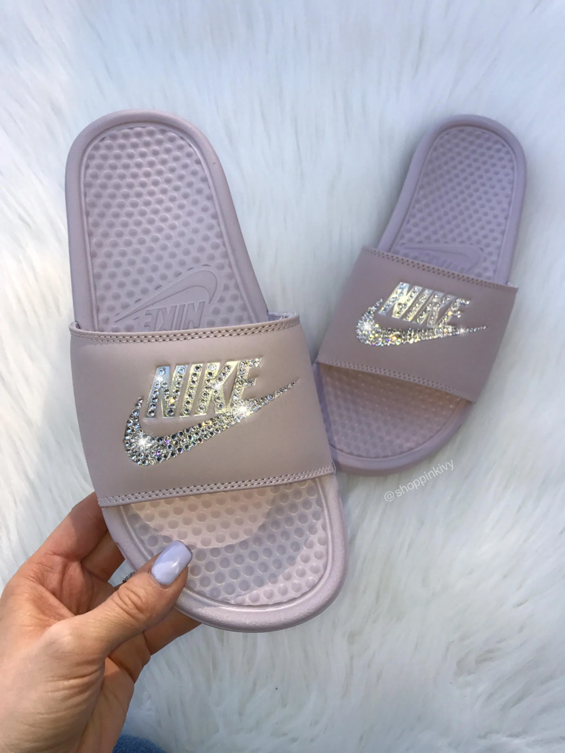 Anti   Static Mauve Swarovski Nike Slide Sandals