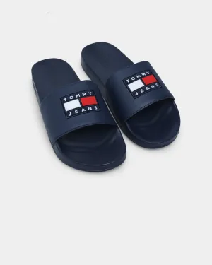 Tommy Jeans Corduroy Patch Pool Slide Twilight Navy Nordic Tone Chic Fit