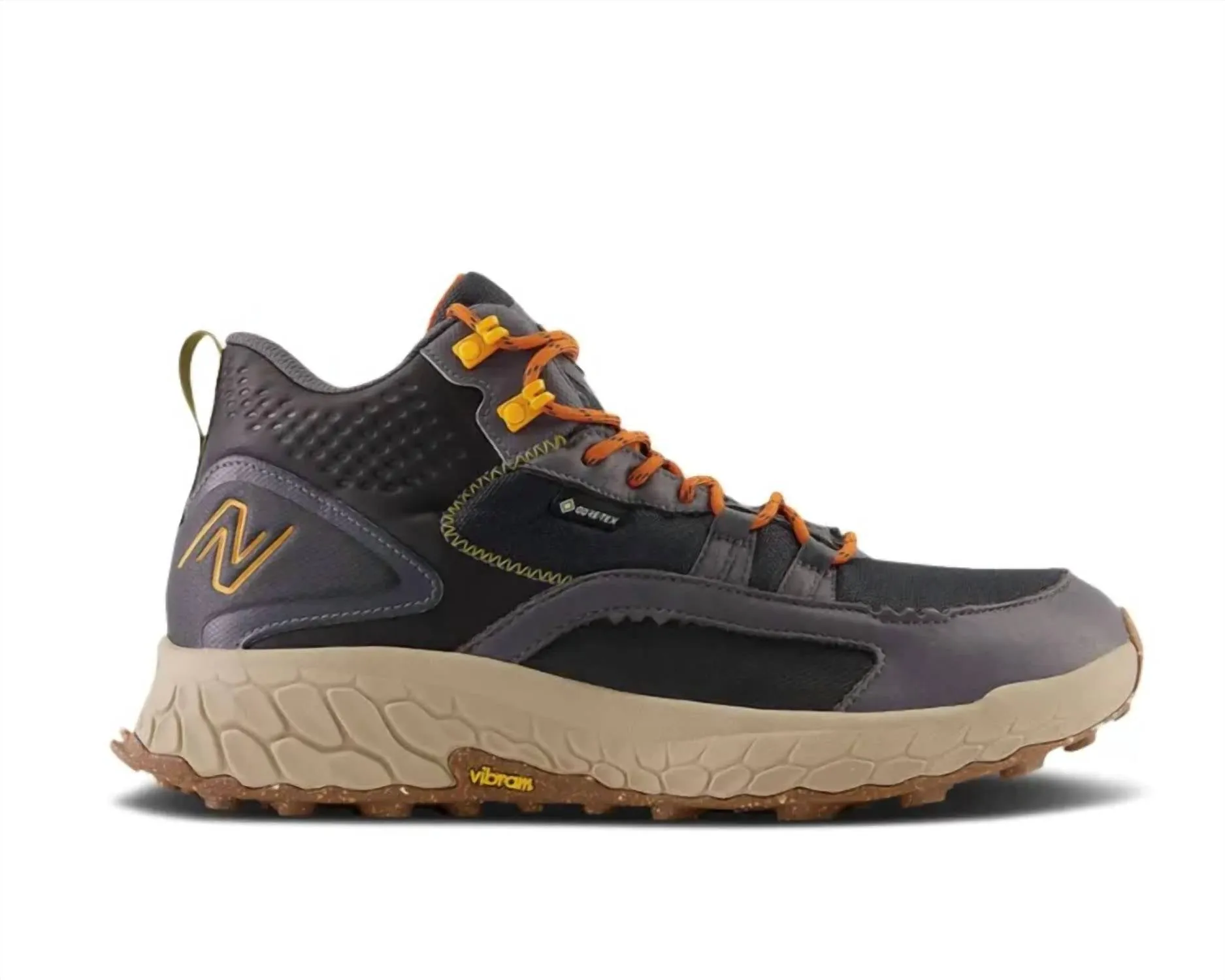 Men's Fresh Foam X Hierro Mid Gtx Shoes - D Width In Black / Magnet / Hot Marigold Padded Interior Mountain Climber Daily Mission