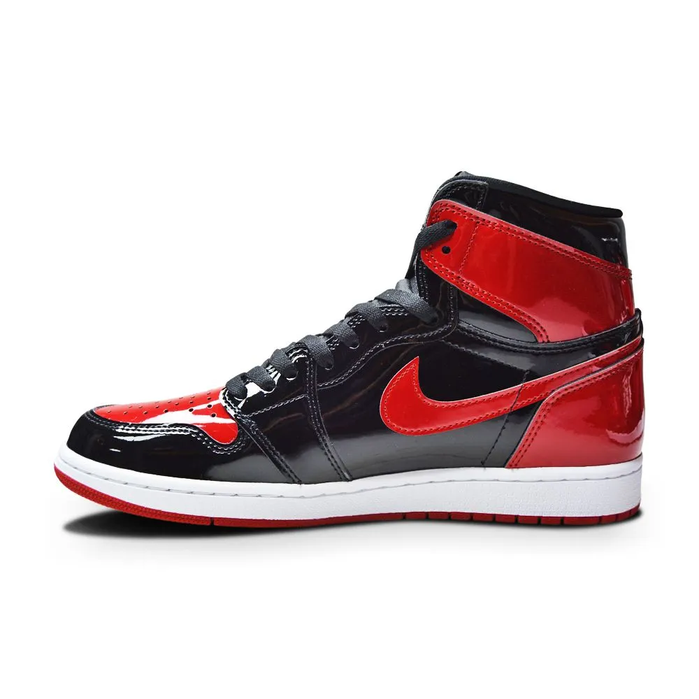 Endurance Support Tech Flex Zones Construction Mens Nike Air Jordan 1 Retro  High OG "Bred Patent" 555088 063 Black Varsity Red