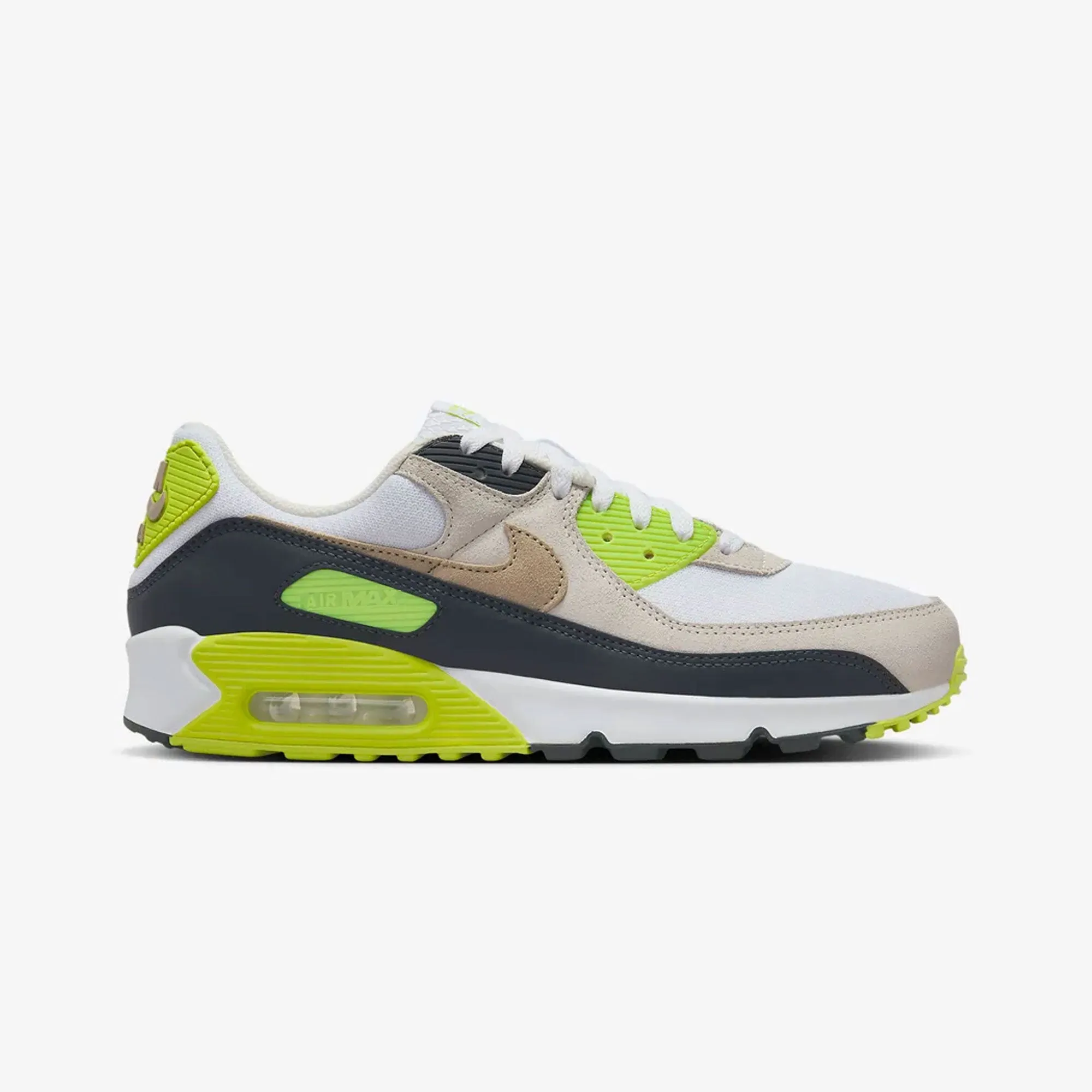Form Fitting NIKE | AIR MAX 90 { WHITE/KHAKI-CYBER-DK SMOKE GREY