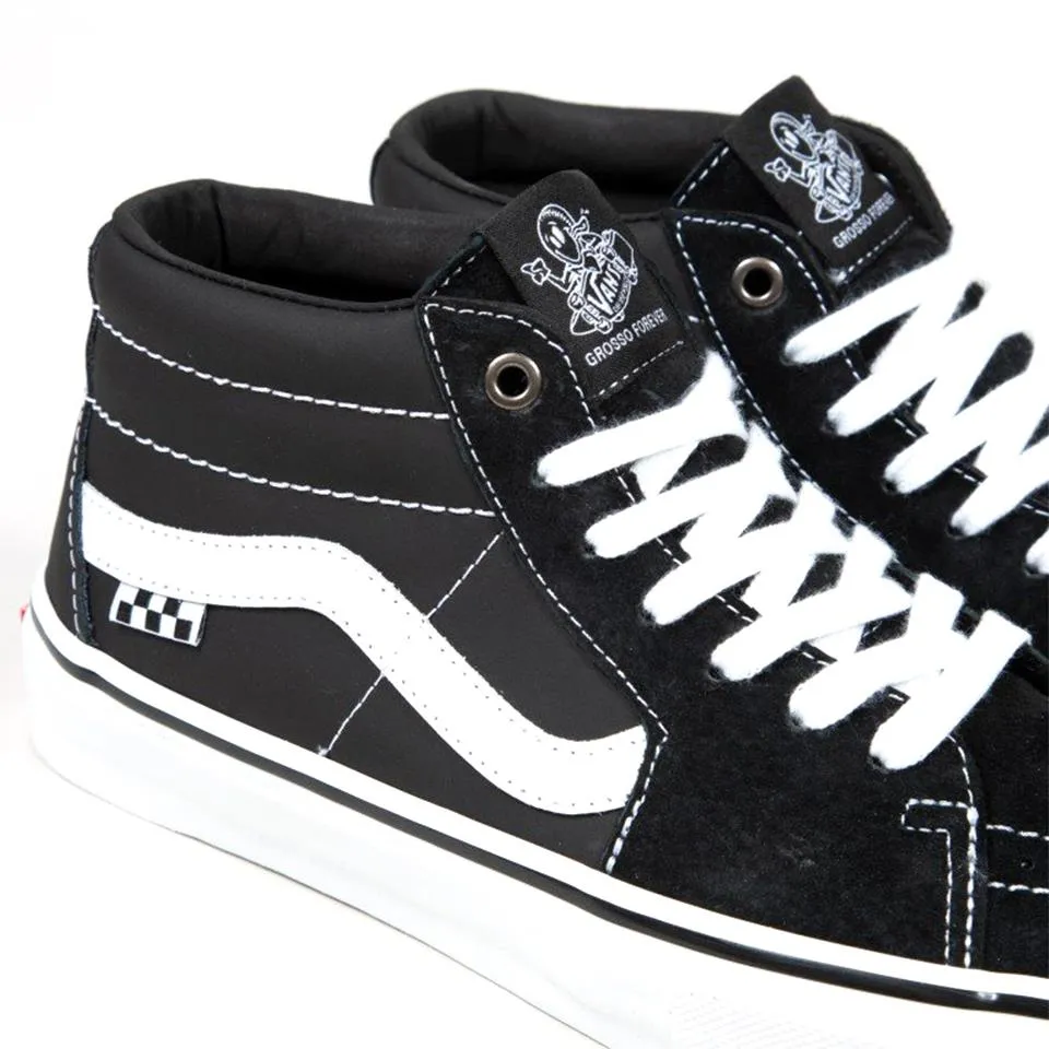Strong Stitching Weekend Vibe Vans Skate Grosso Mid - Black/White/Emo Leather