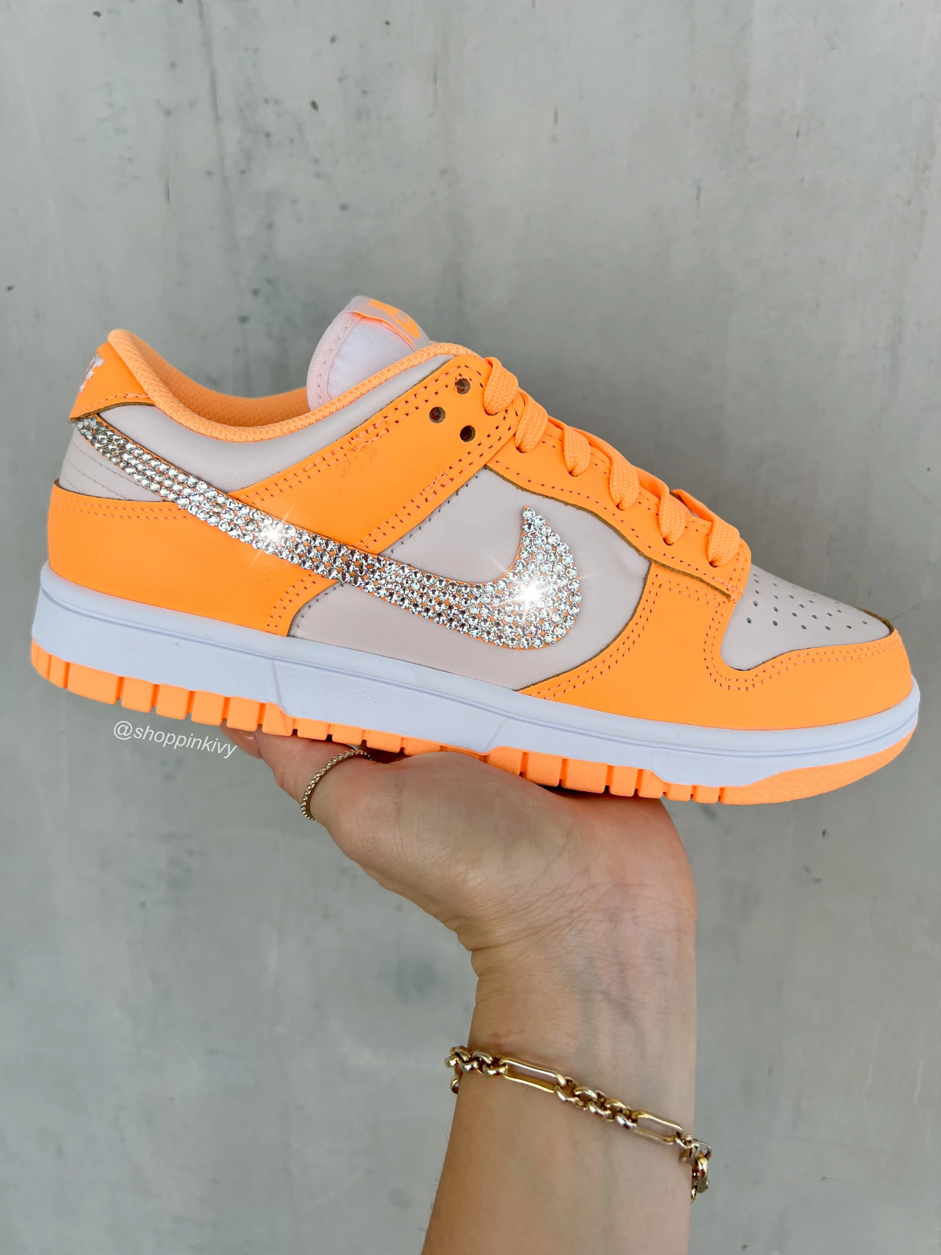 Weightless Feel Pastel tone Neon Orange Swarovski Womens Nike Dunk Shoes