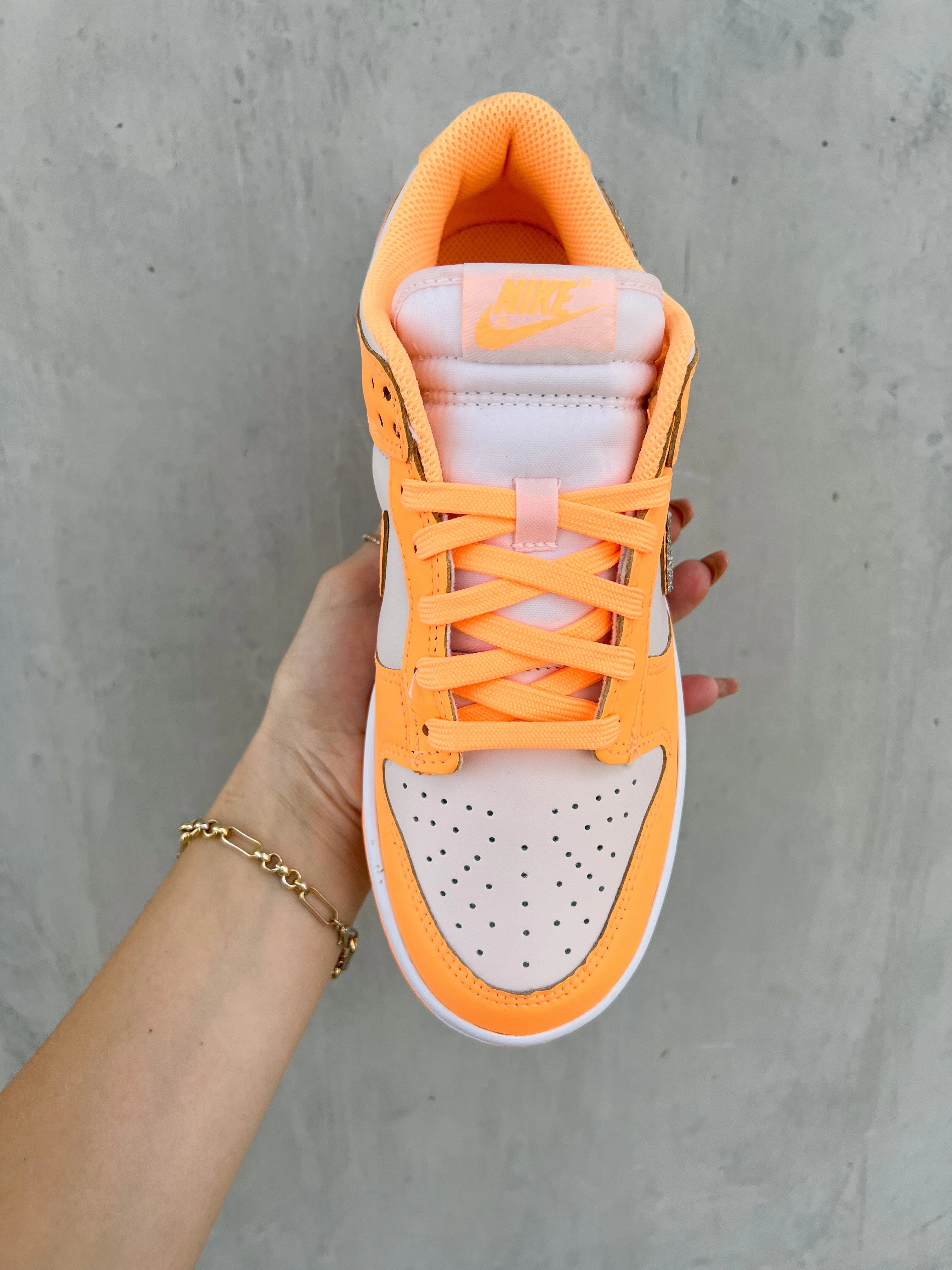 Pause Step Neon Orange Swarovski Womens Nike Dunk Shoes
