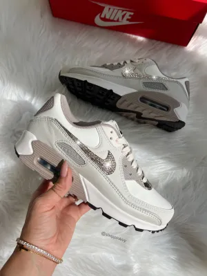 Neutral Animal Print Swarovski Womens Nike Air Max 90 Clean Shape Smooth   surface