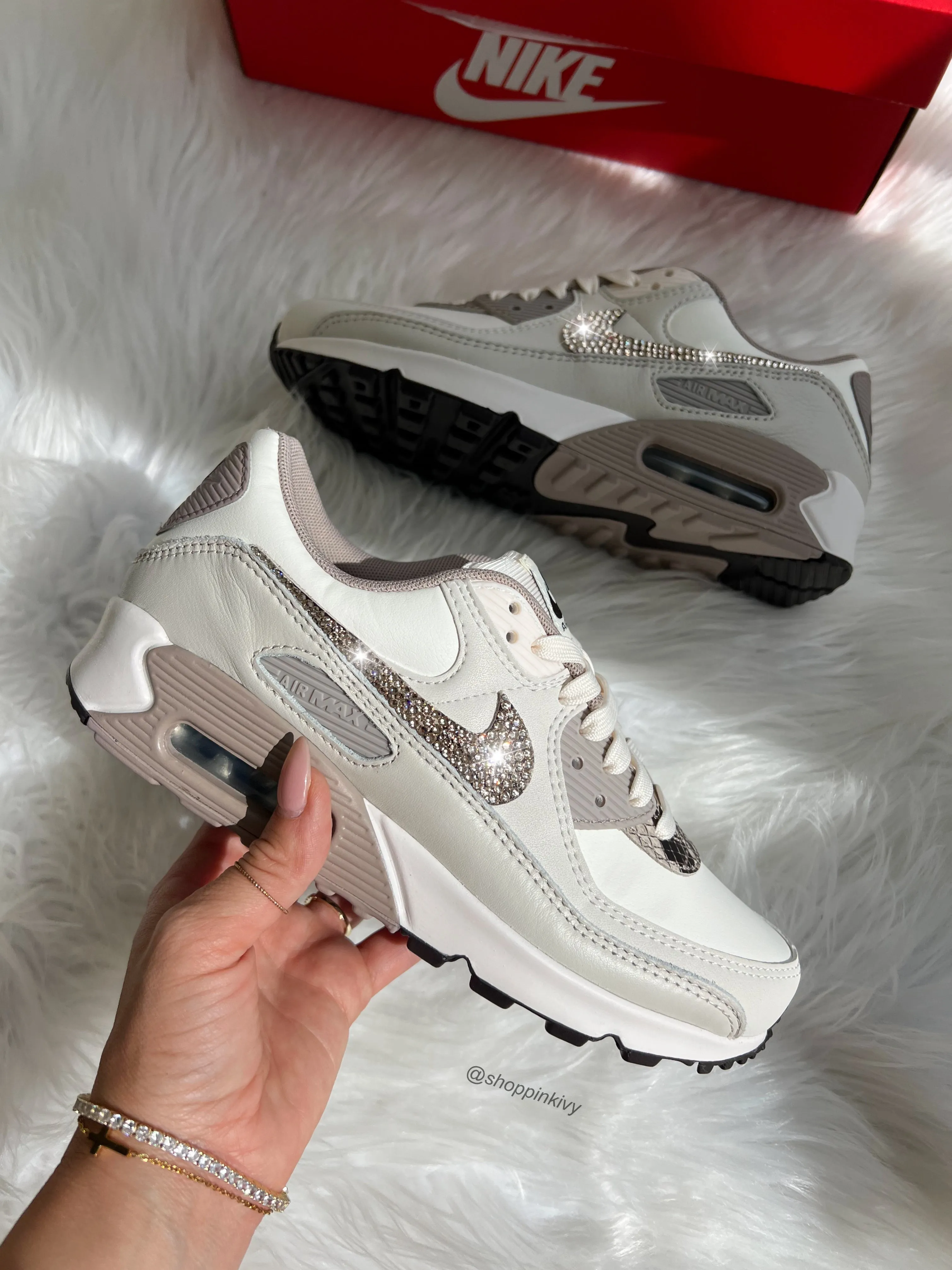 Neutral Animal Print Swarovski Womens Nike Air Max 90 Clean Shape Smooth   surface