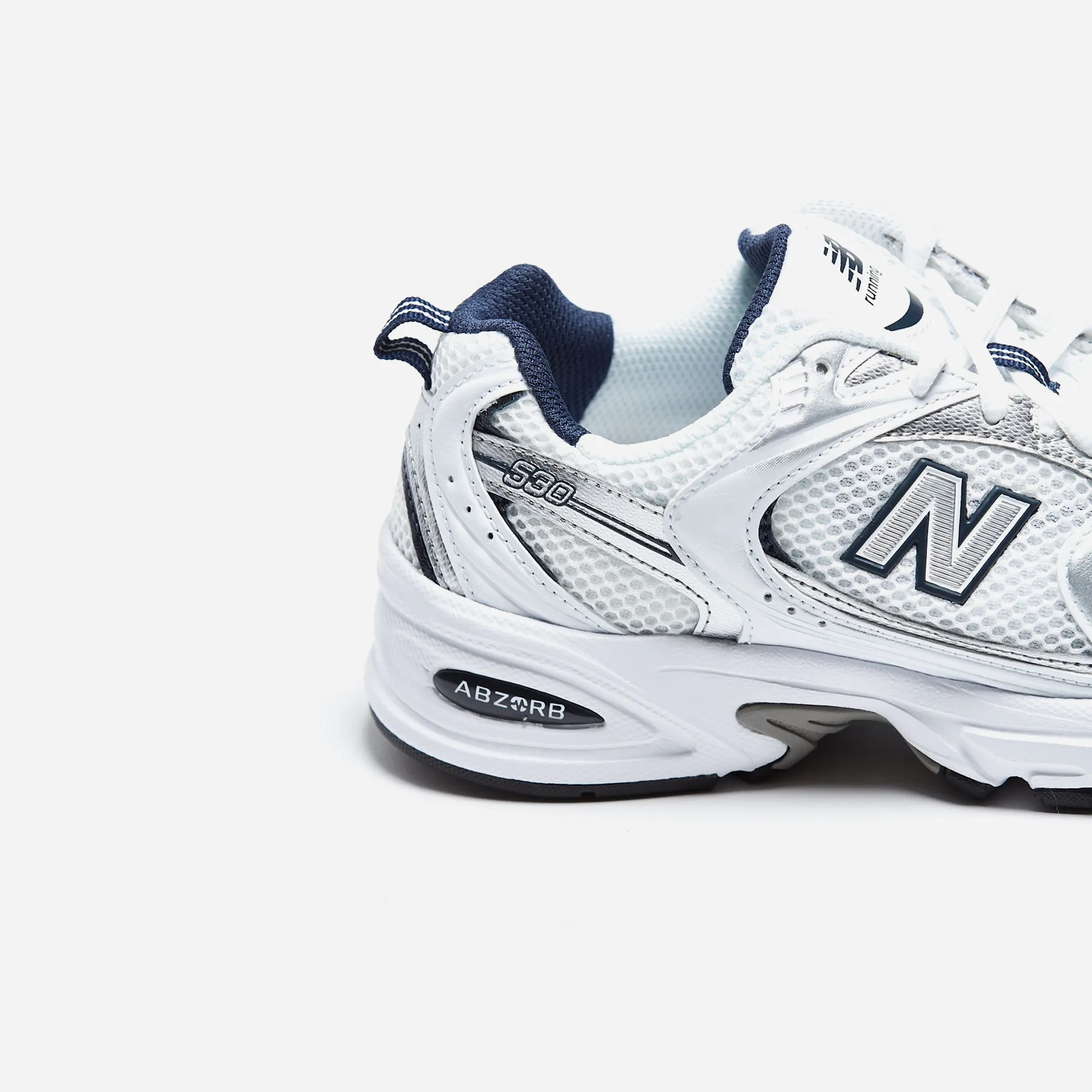 running on a track oval moisture - wicking New Balance 530 White Silver Navy