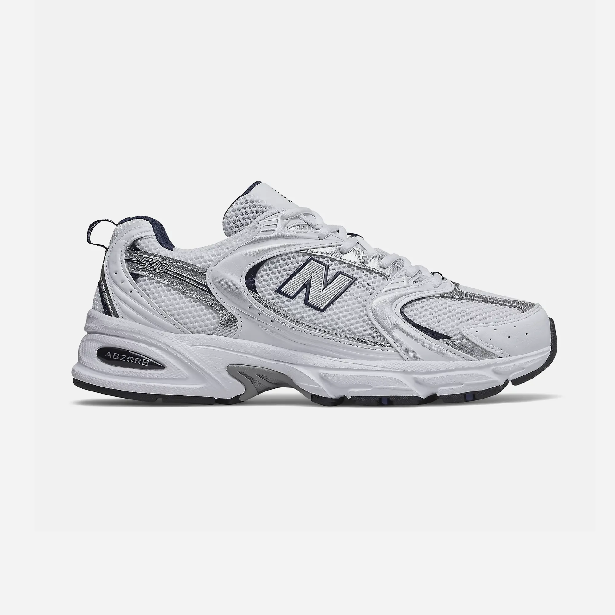 portable running in color runs shoes New Balance 530 White Silver Navy