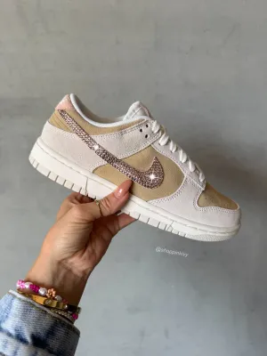 ?NEW? Neutral Sand Pink Swarovski Womens Nike Dunk Shoes Dinner Step Decorative stitching