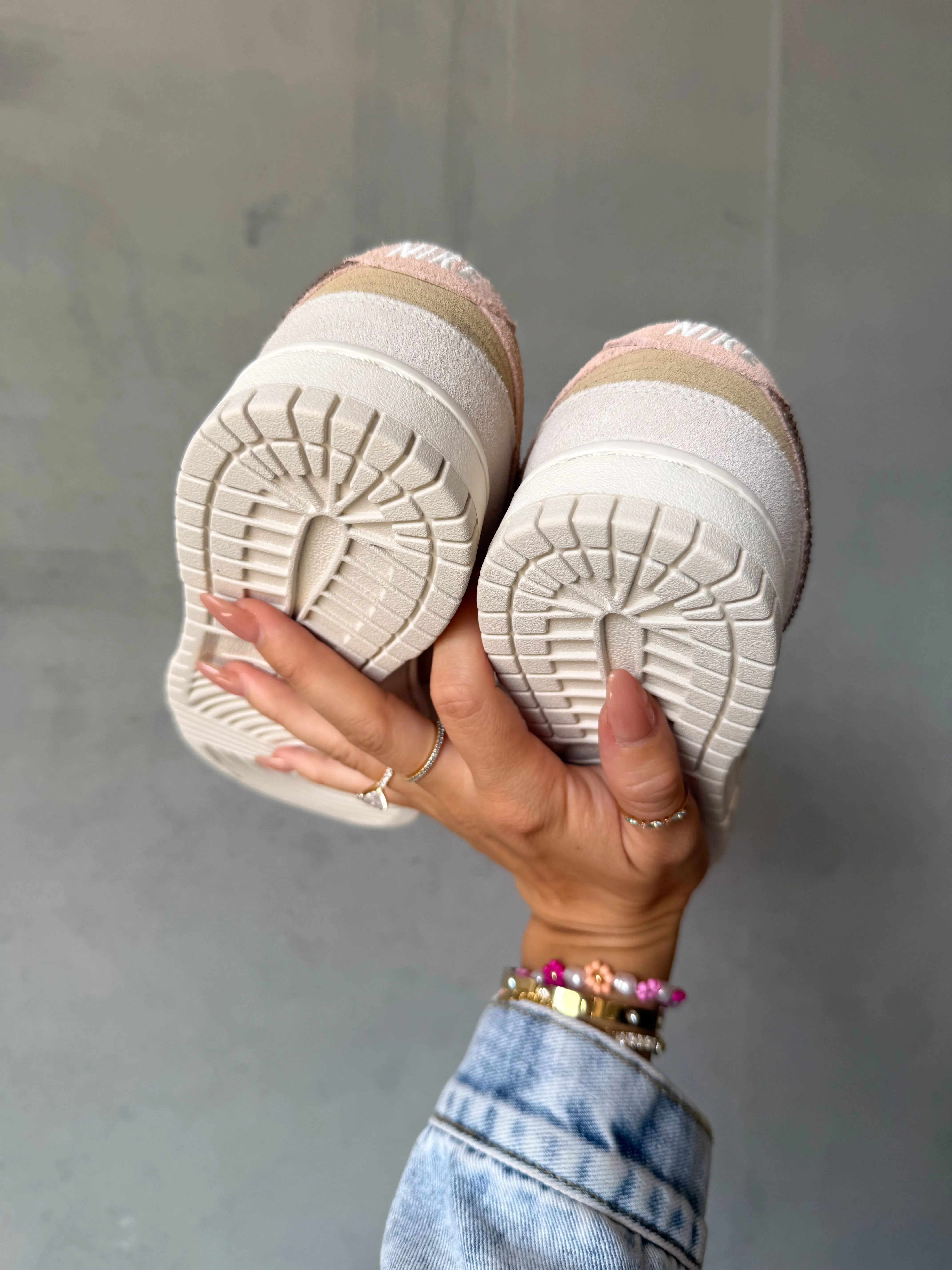 ?NEW? Neutral Sand Pink Swarovski Womens Nike Dunk Shoes City Mood Modern Taste