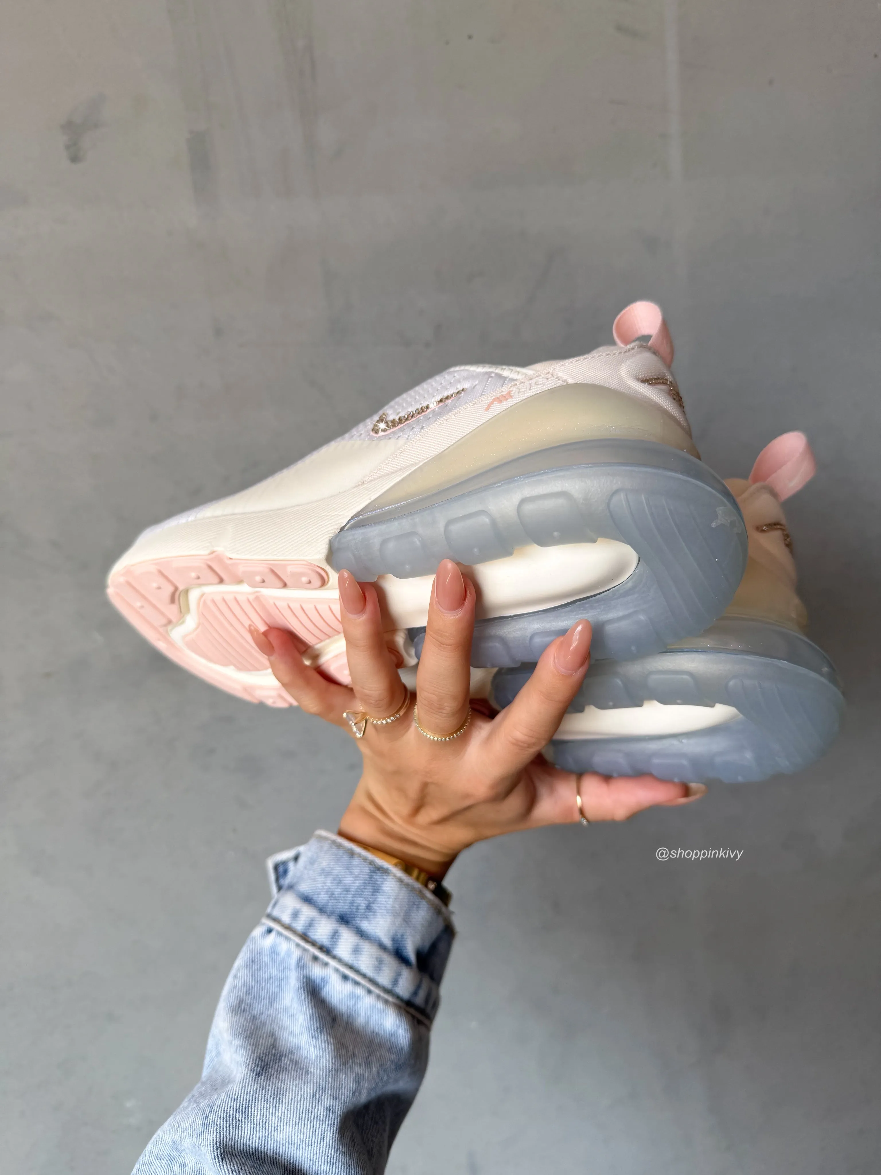 ?NEW?Pearl Shimmer Swarovski Women's Nike Shoes Air Max 270 Round Toe Quick Dress