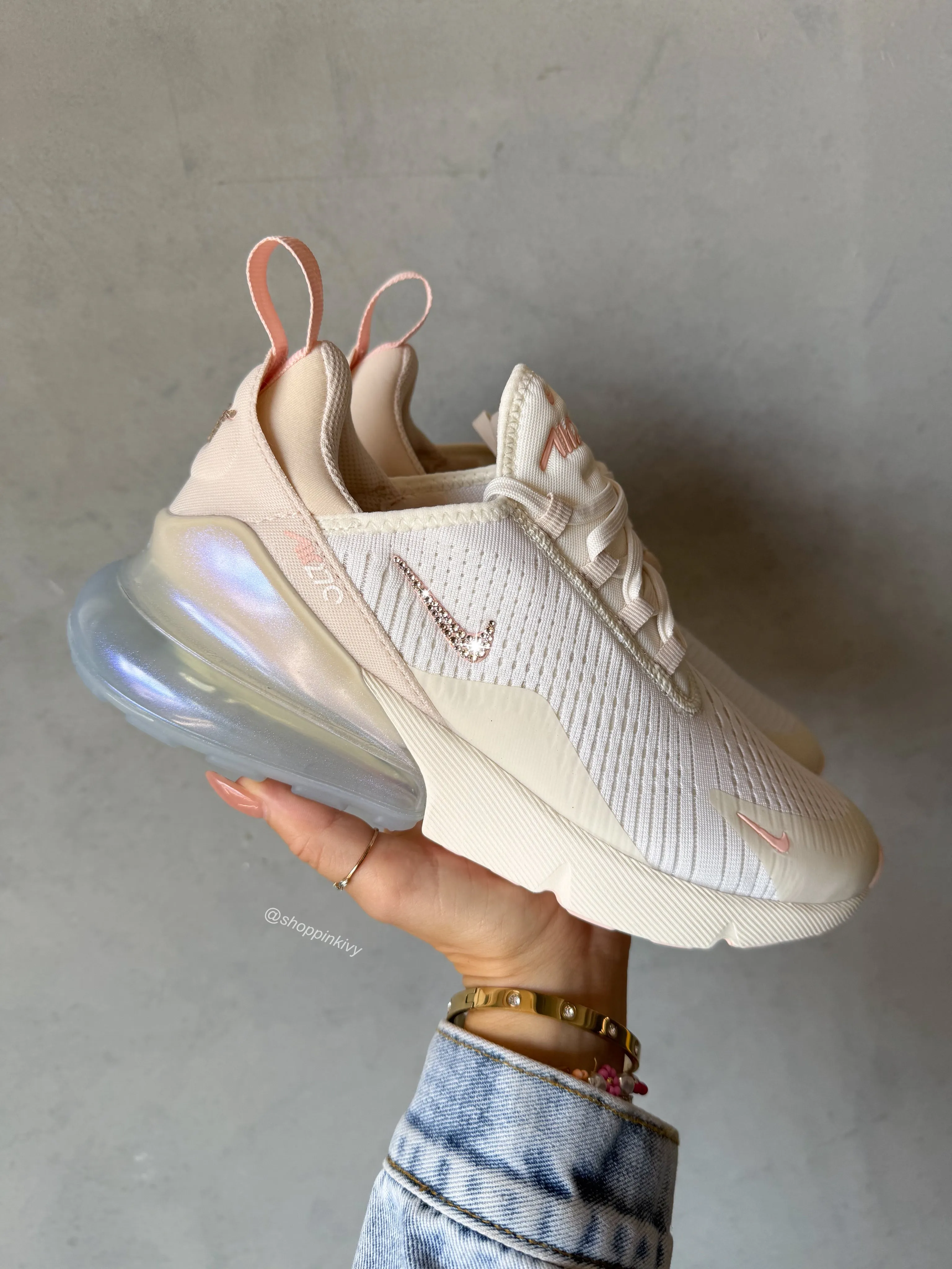 ?NEW?Pearl Shimmer Swarovski Women's Nike Shoes Air Max 270 Sport Inspired Suede