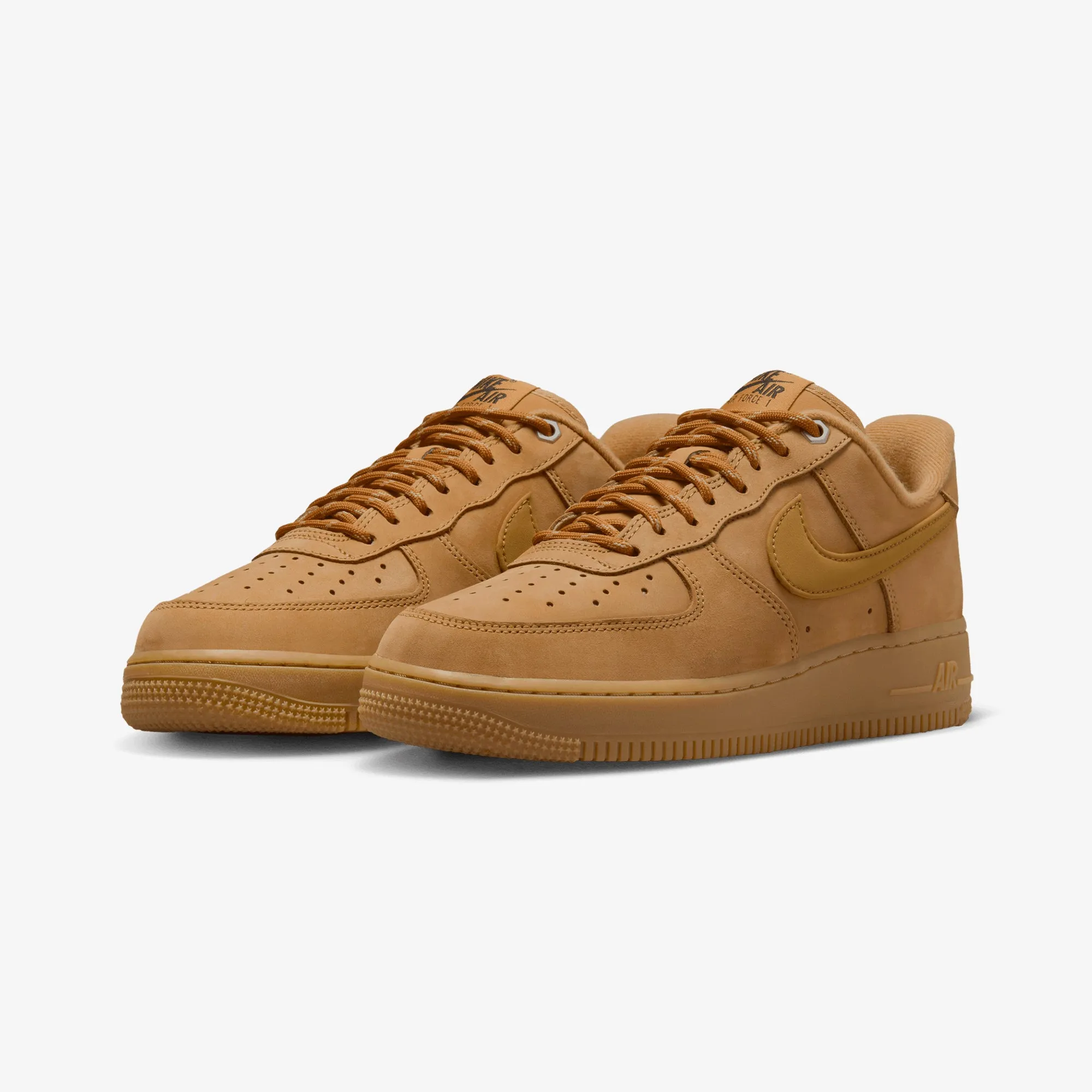 NIKE | AIR FORCE 1 '07 { FLAX/WHEAT-GUM LIGHT BROWN-BLACK Stretch tongue