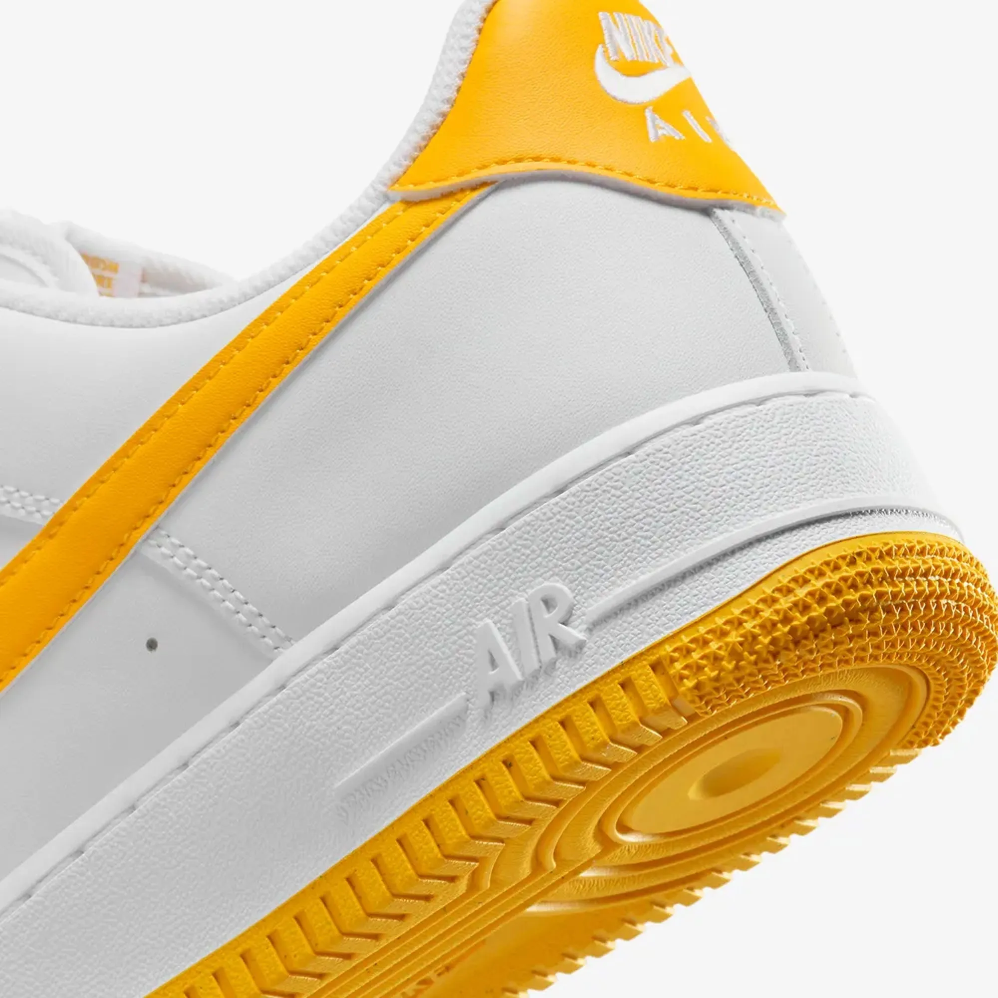Elite Athlete Reinforced Stitch Detail NIKE | AIR FORCE 1 '07 { WHITE/UNIVERSITY GOLD-WHITE