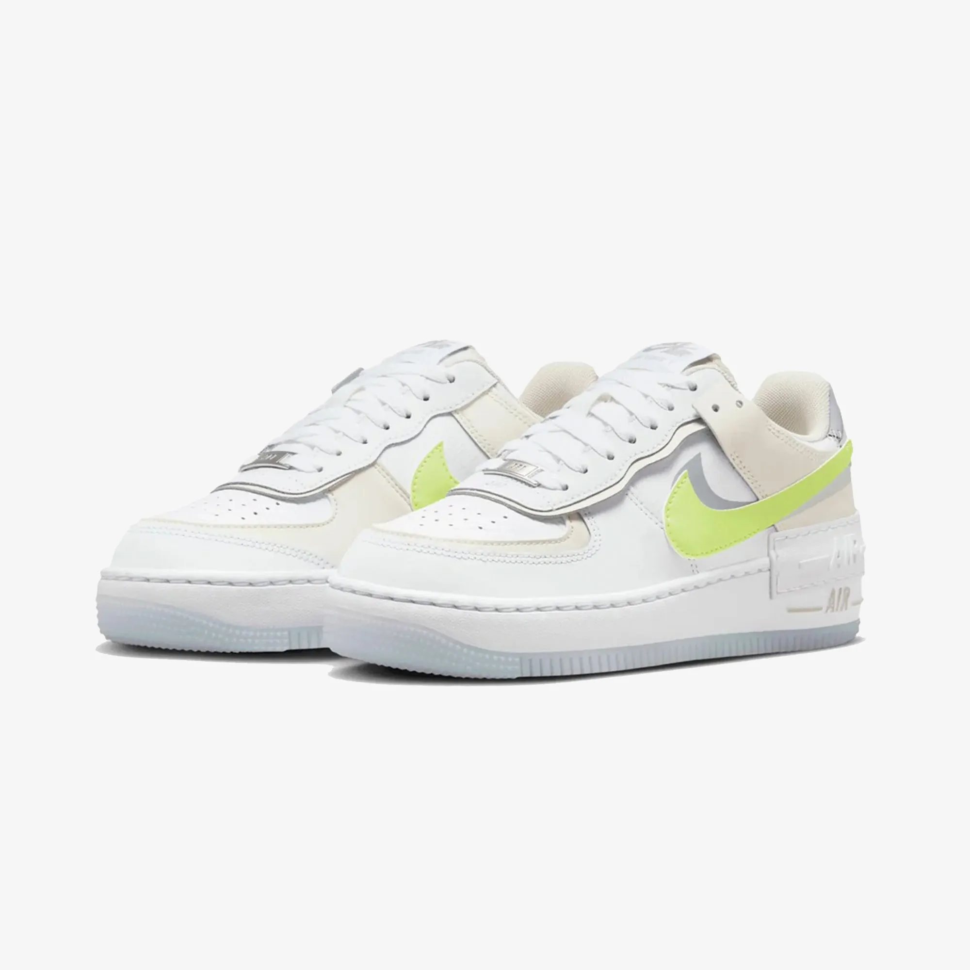 NIKE | AIR FORCE 1 SHADOW { WHITE/LT LEMON TWIST-WOLF GREY Breathable Airflow Design Structured Edge