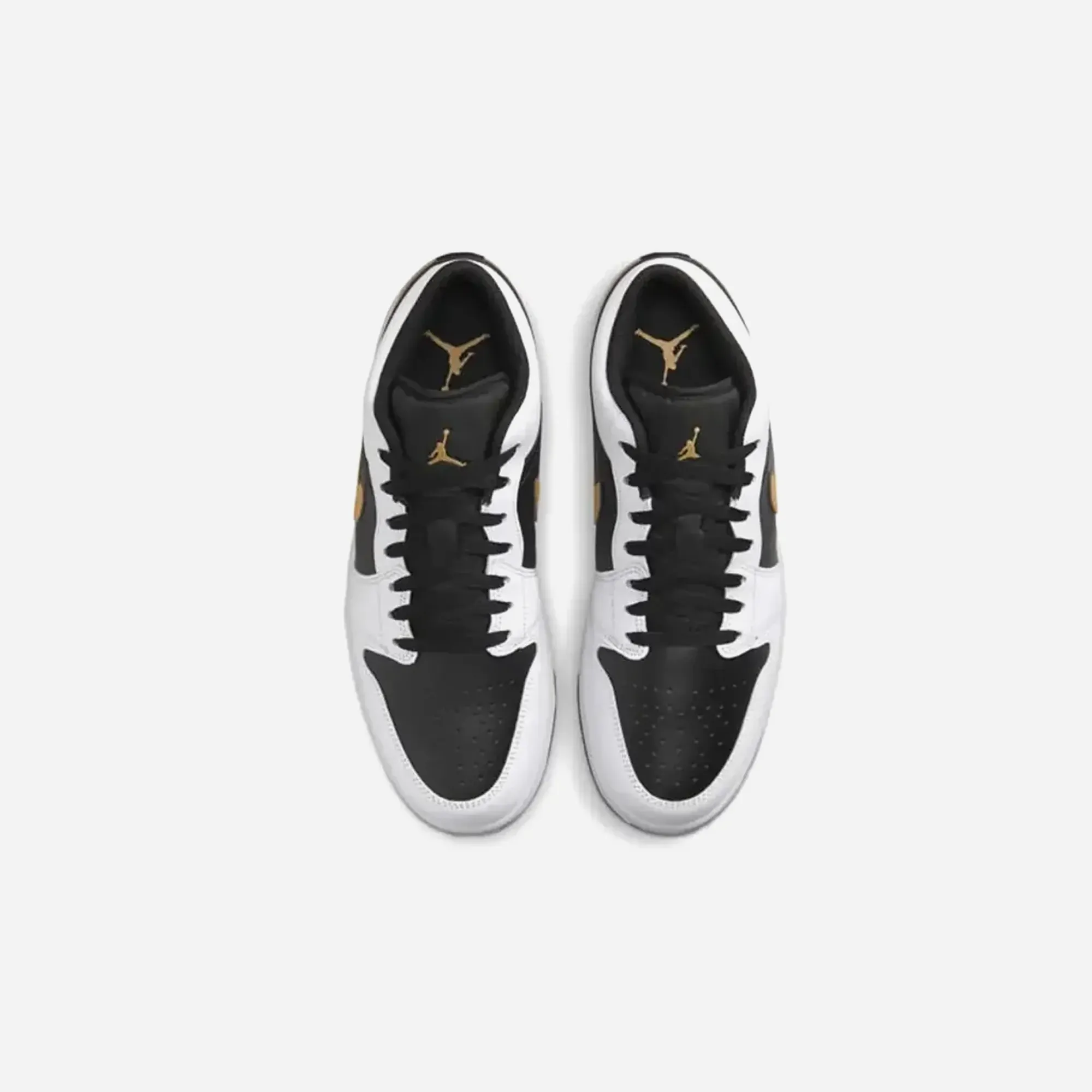 Nike Air Jordan 1 Low White Black Metallic Gold Swoosh Padded Activity Dual Layer