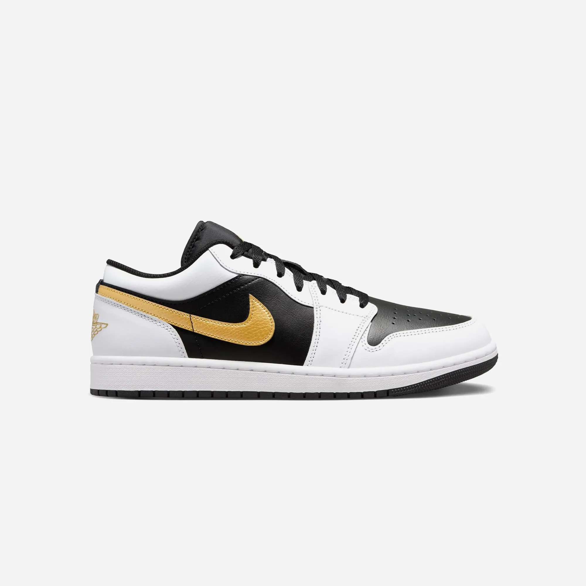Nike Air Jordan 1 Low White Black Metallic Gold Swoosh Smooth Form Outdoor Flex
