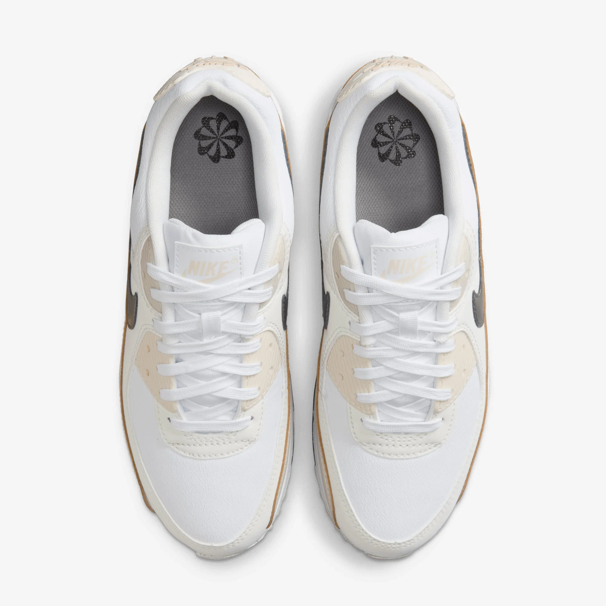 Nike | AIR MAX 90 { WHITE/FLAT PEWTER-LT OREWOOD BRN Active City Comfort Synthetic