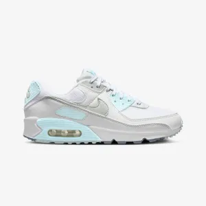 NIKE | AIR MAX 90 { WHITE/LIGHT SILVER-GLACIER BLUE Breathability Enhanced Comfortable Soles