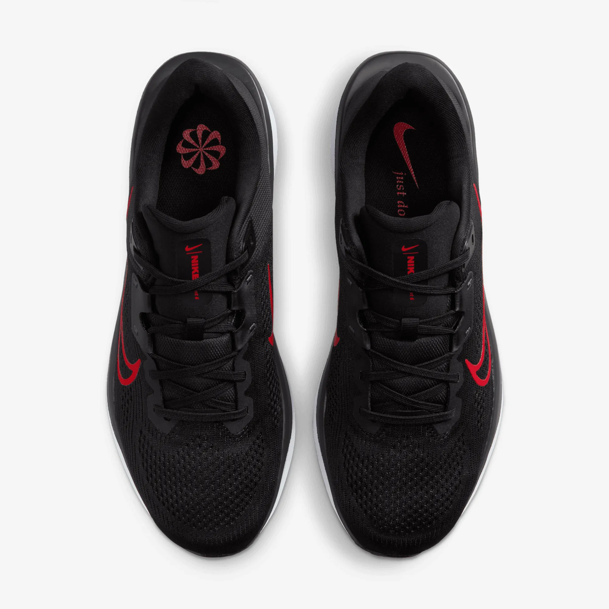 Nike | QUEST 6 { BLACK/UNIVERSITY RED-WHITE Comfortable Workout Abrasion Resistant Sole