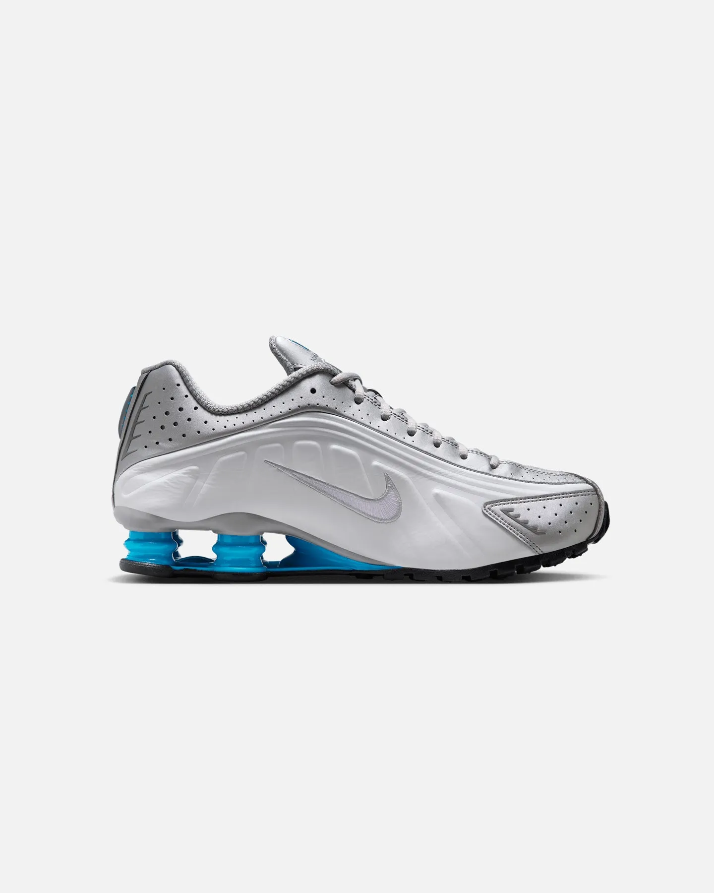 Trend-setting Rocker Sole Design Nike Shox R4 Metallic Silver/Blue