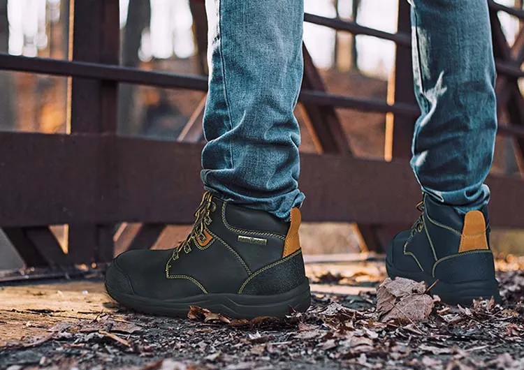 Orthofeet Men Granite Work Boots - Black Rugged Form Gear All Terrain Footwear