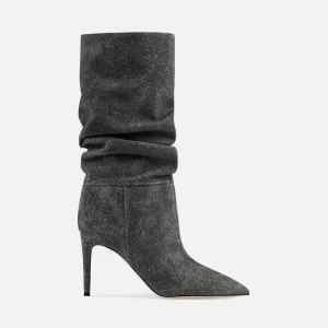Paris Texas Slouchy Boot Heel 85 Calf Suede Denim Effect - Black Tiger Mark