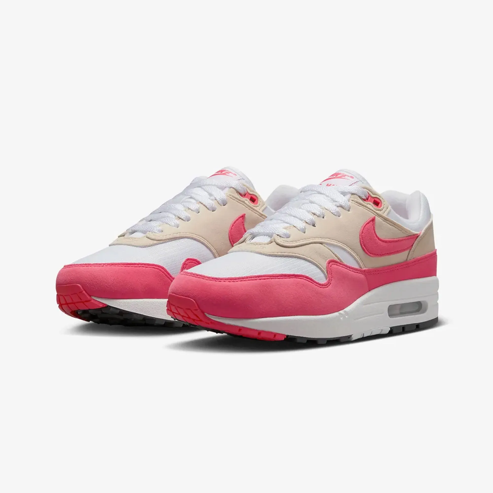 NIKE | AIR MAX 1 { WHITE/ASTER PINK-LT OREWOOD BRN-BLACK Smart Fit Outdoor Day