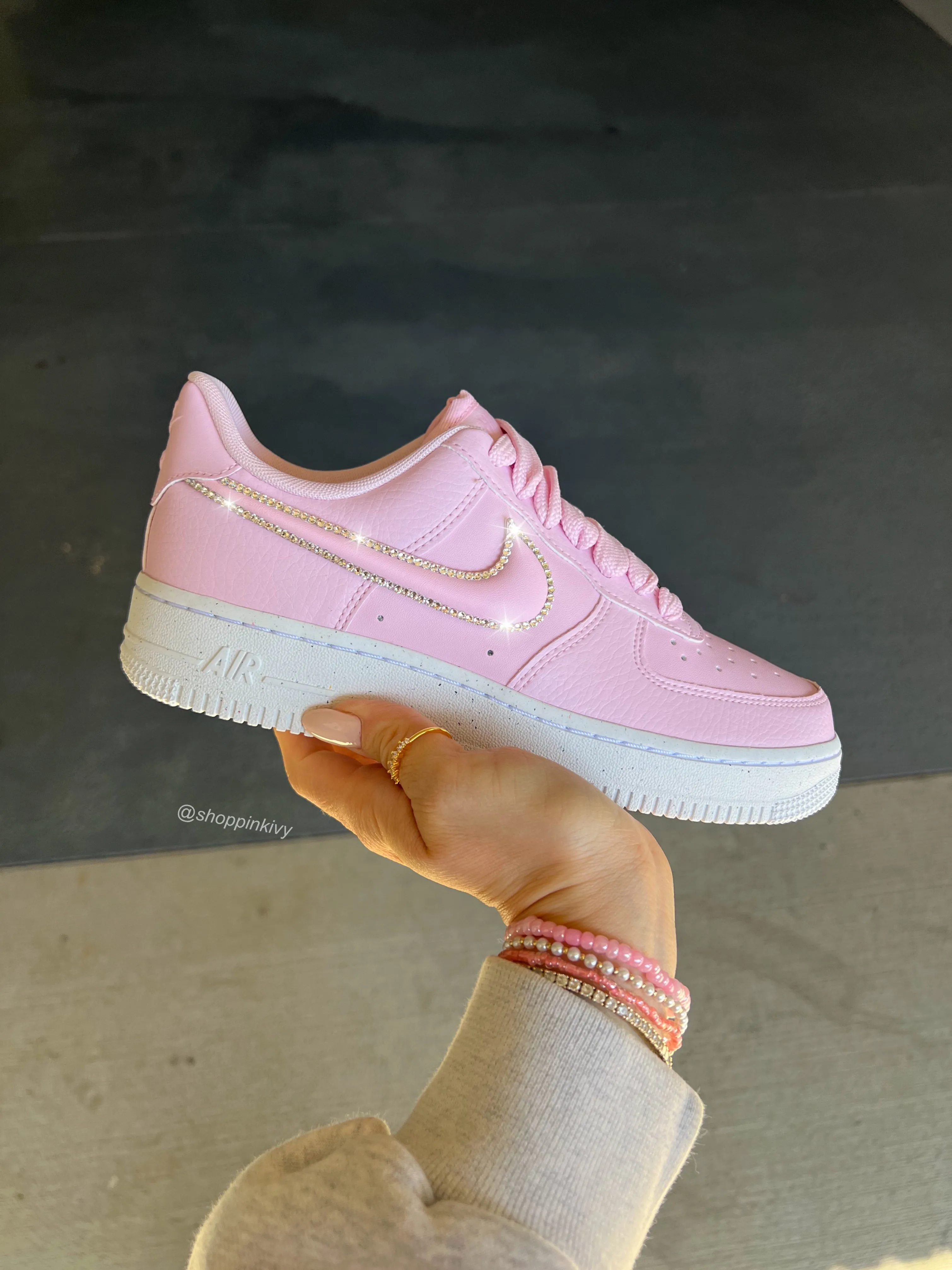 Adventure Gear Foam Lining Pink Swarovski Outlined Nike Air Force 1