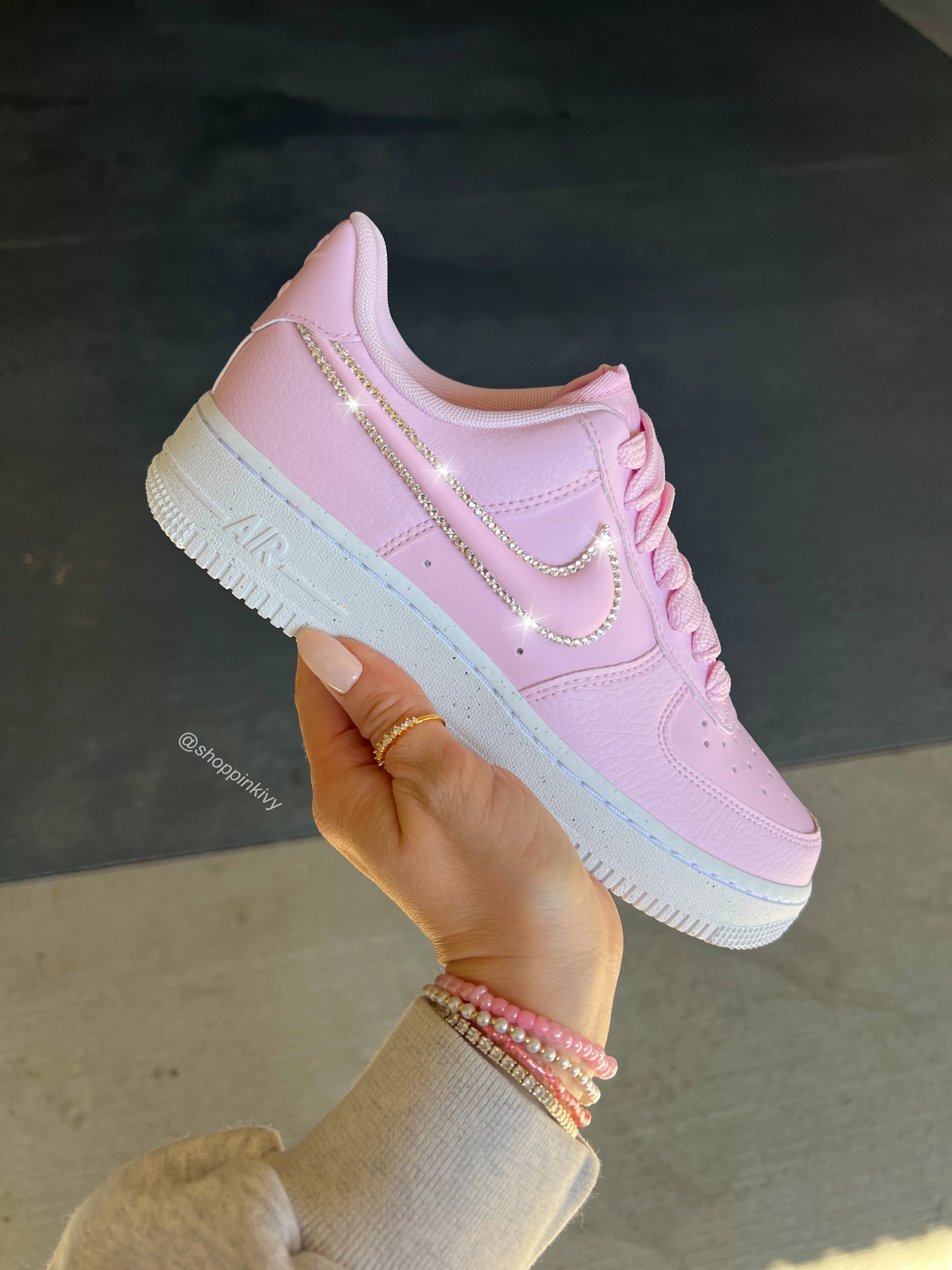 Pink Swarovski Outlined Nike Air Force 1 Drive Friendly Foot Form