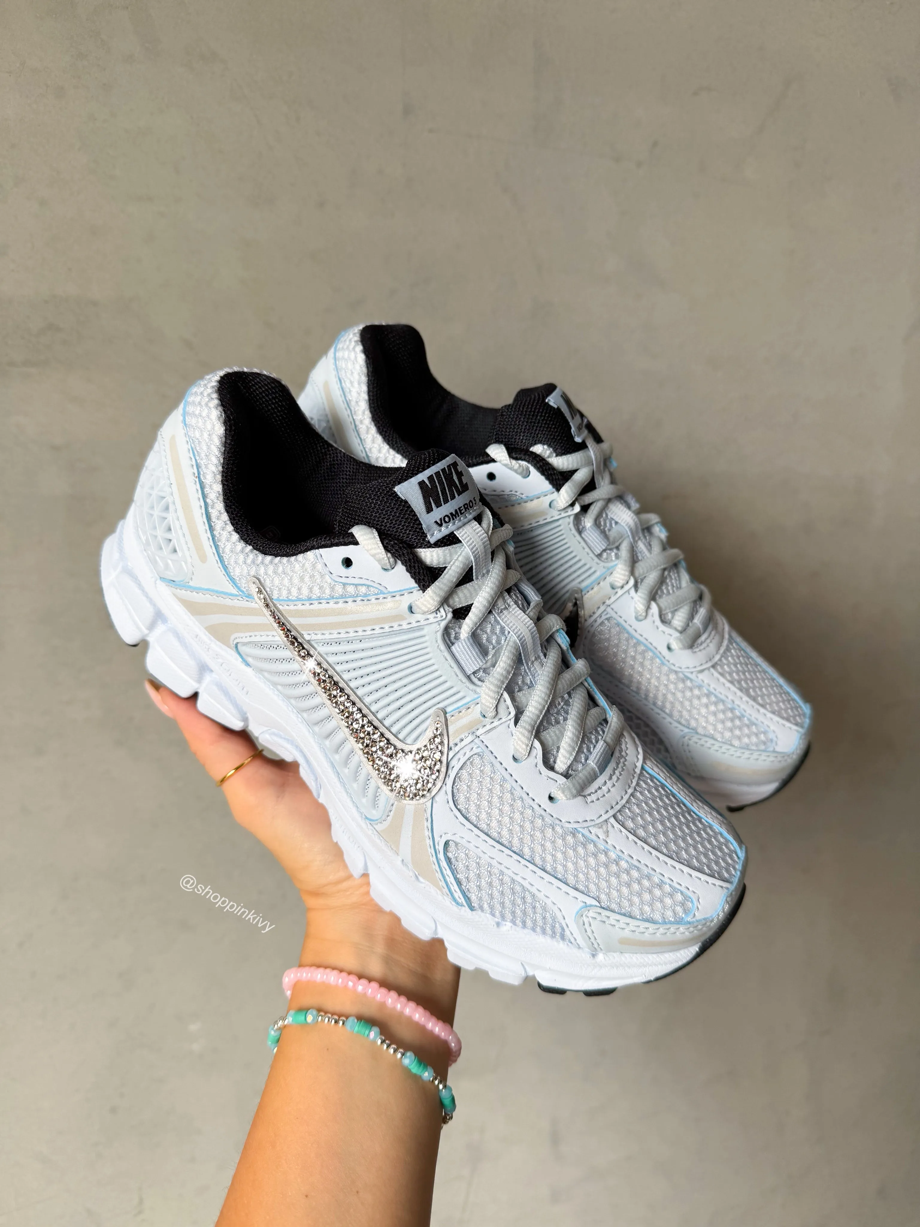 Smooth   surface Powder Blue Swarovski Women Nike Vomero 5