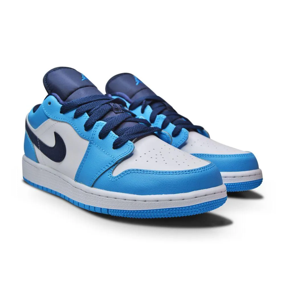 Nike Air Jordan 1 Low for Big Kids GS 553560 144 White DK Powder Blue Obsidian All terrain Anti Fatigue Technology