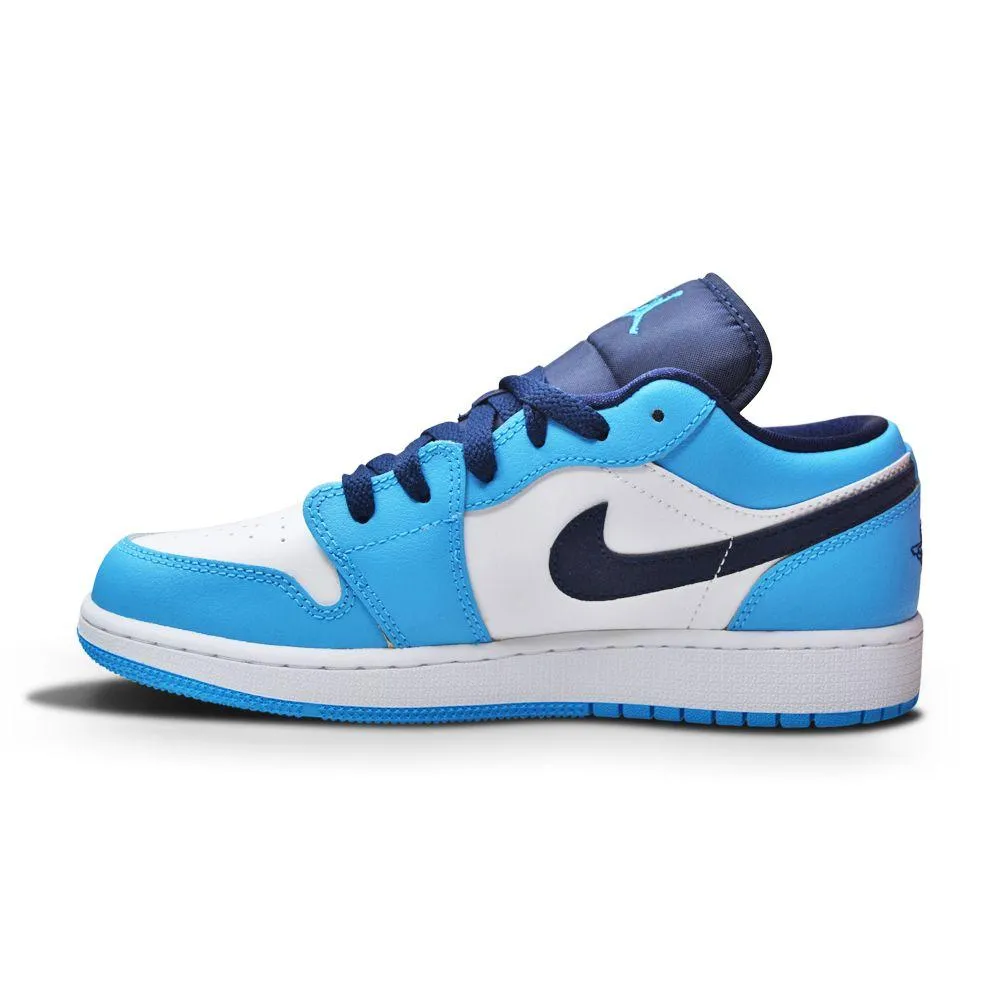 Fast Acceleration Nike Air Jordan 1 Low for Big Kids GS 553560 144 White DK Powder Blue Obsidian