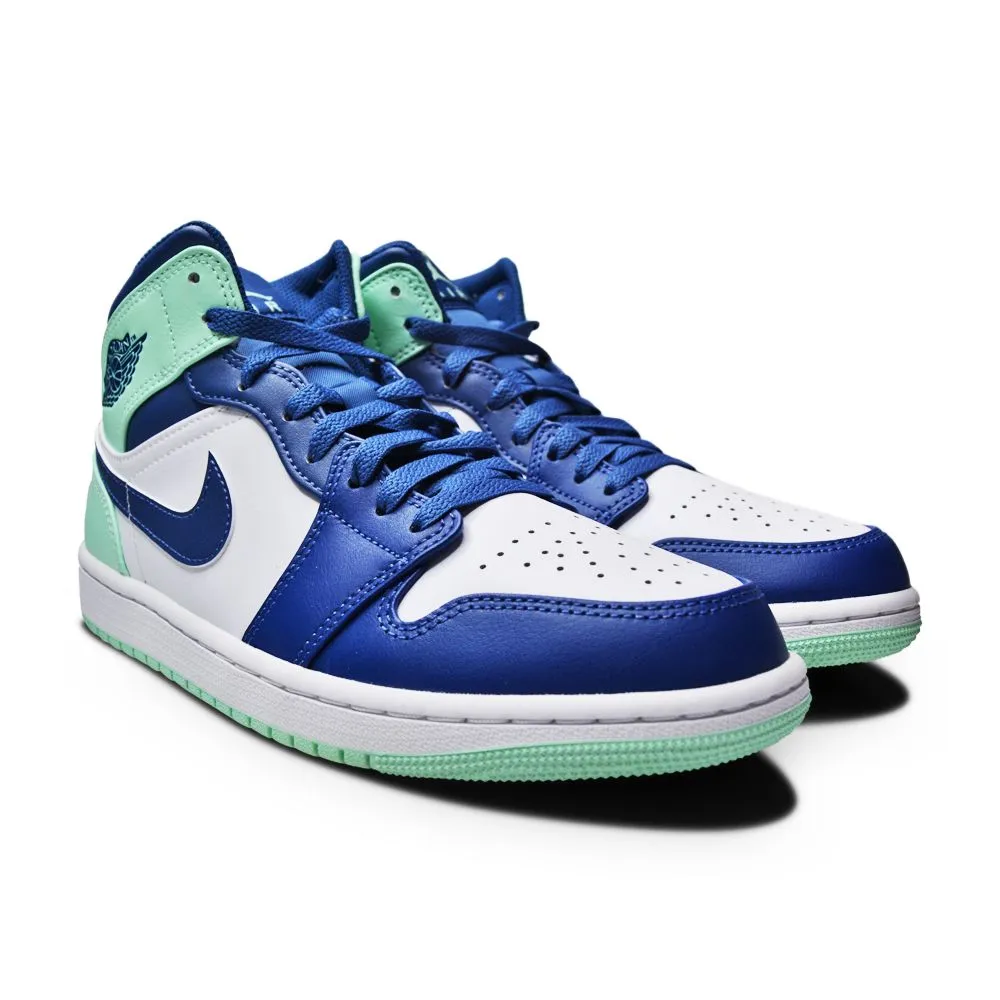 Anatomical Footbed Design Zero Drop Platform Design Mens Nike Air Jordan 1 Mid - 554724 413 - Mystic Navy Mint Foam White