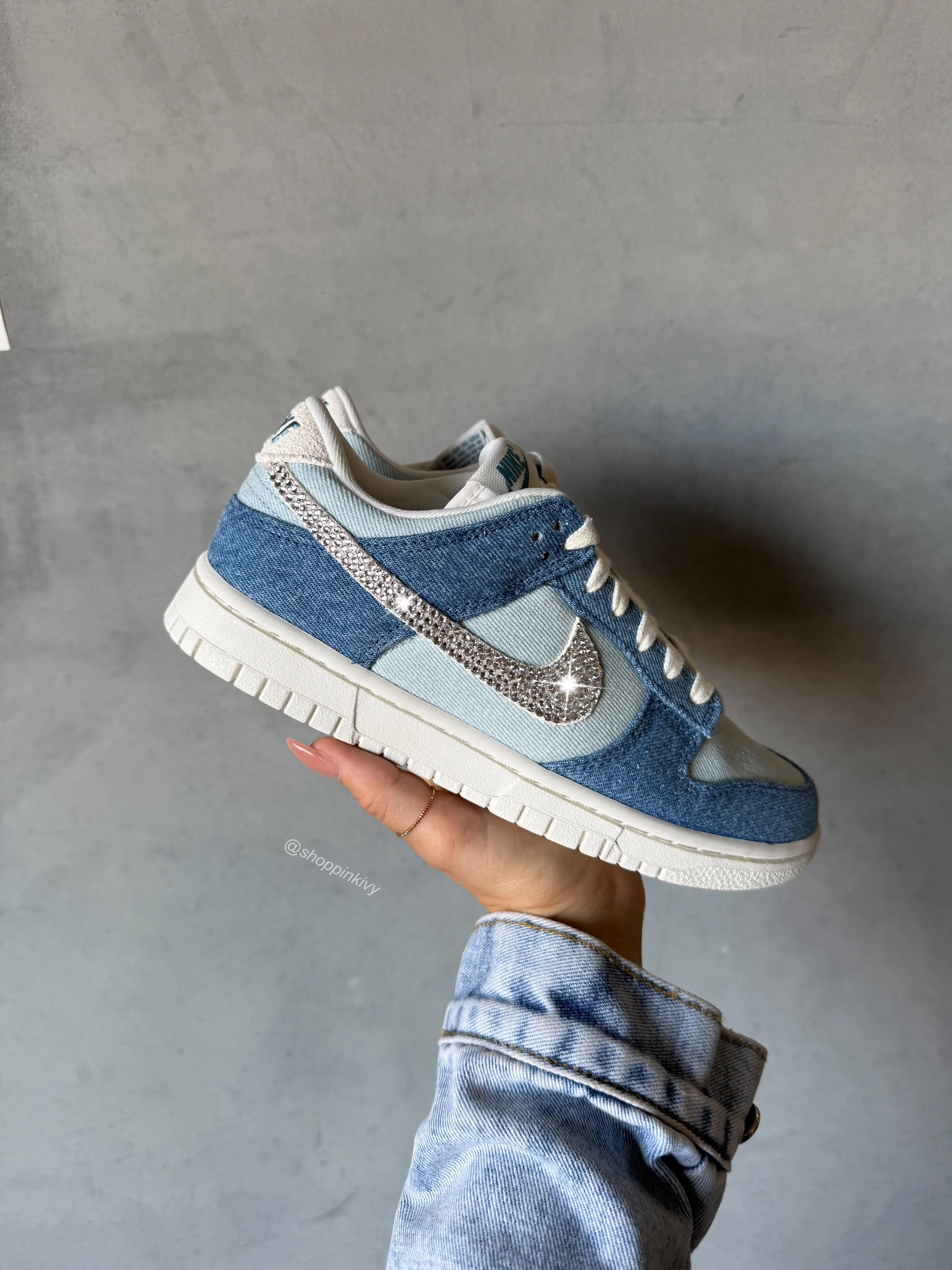 Go Casual Daily Comfort Special Edition Denim Swarovski Womens Nike Dunk Shoes
