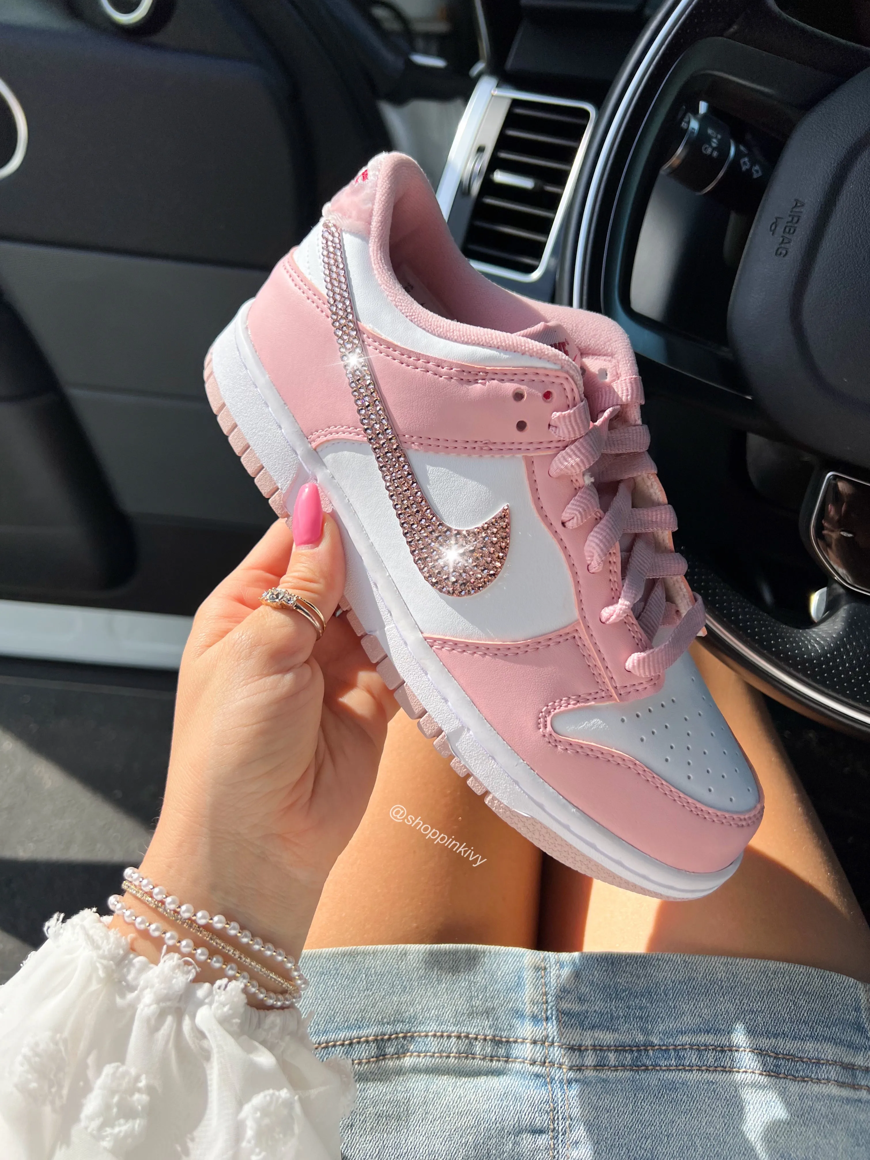 Rose Gold Swarovski Womens Nike Dunk Shoes Family Meet Lace   Up Style
