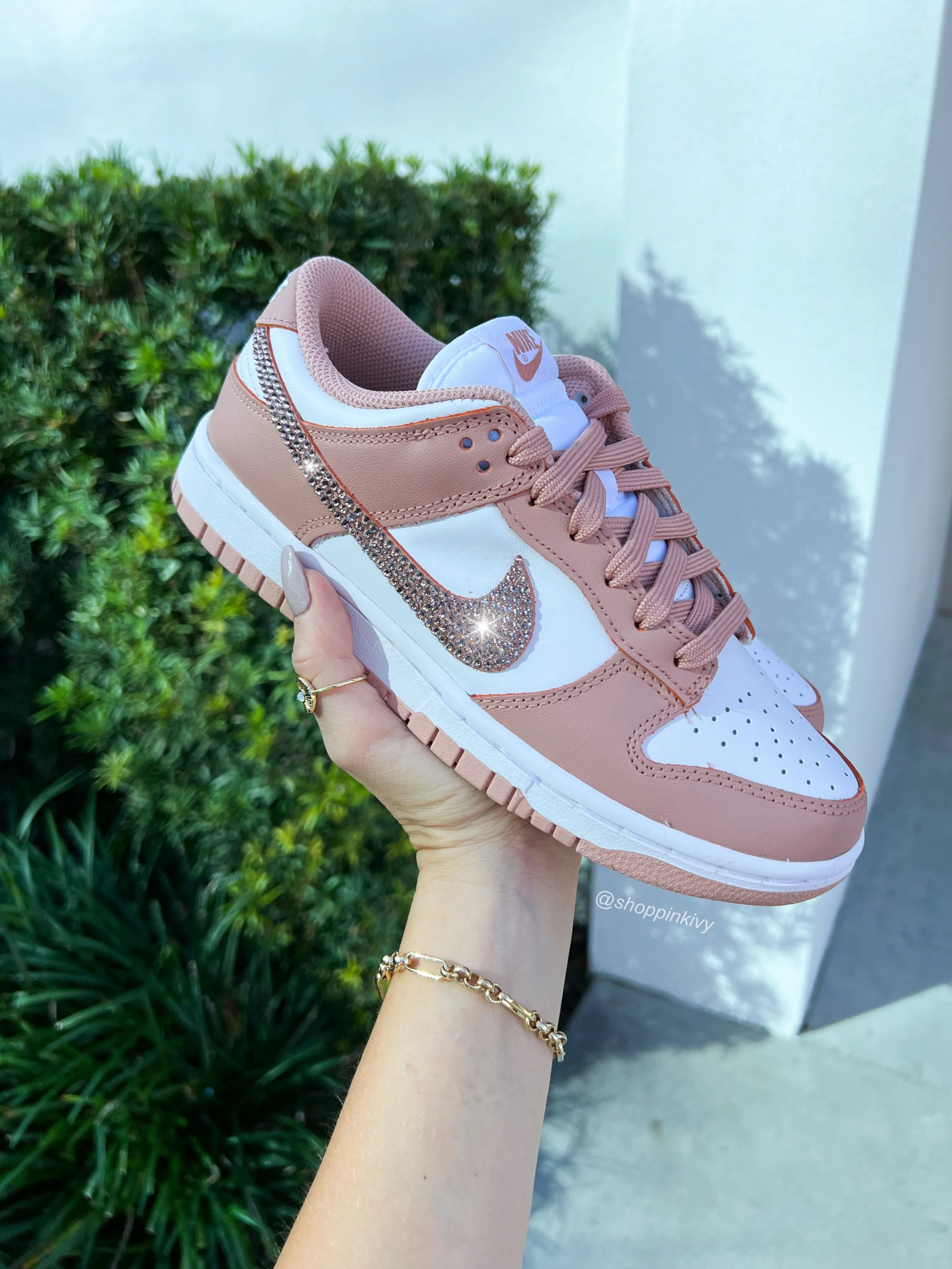 Planet Run Rose Gold Swarovski Womens Nike Dunk Shoes