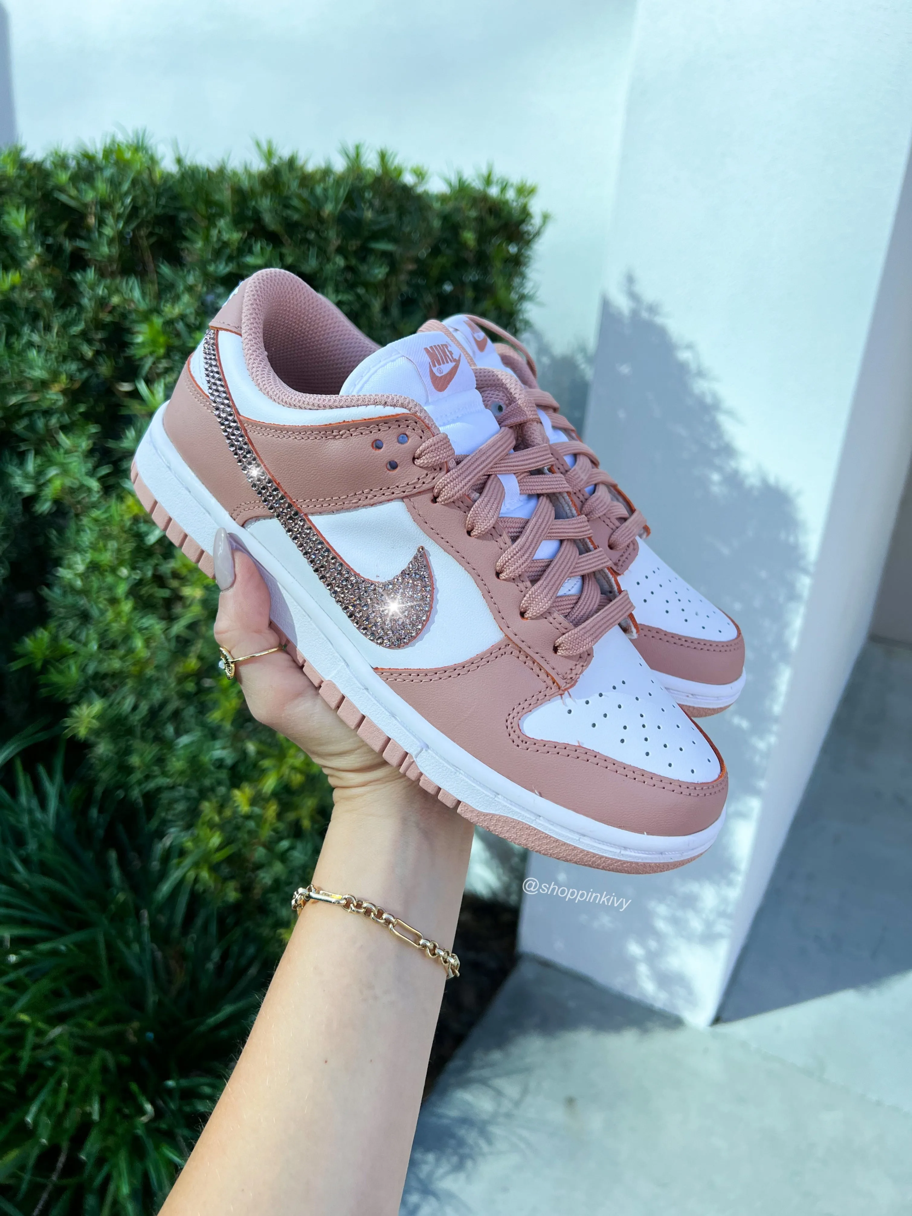 Fashion Appeal Regular Fit Rose Gold Swarovski Womens Nike Dunk Shoes