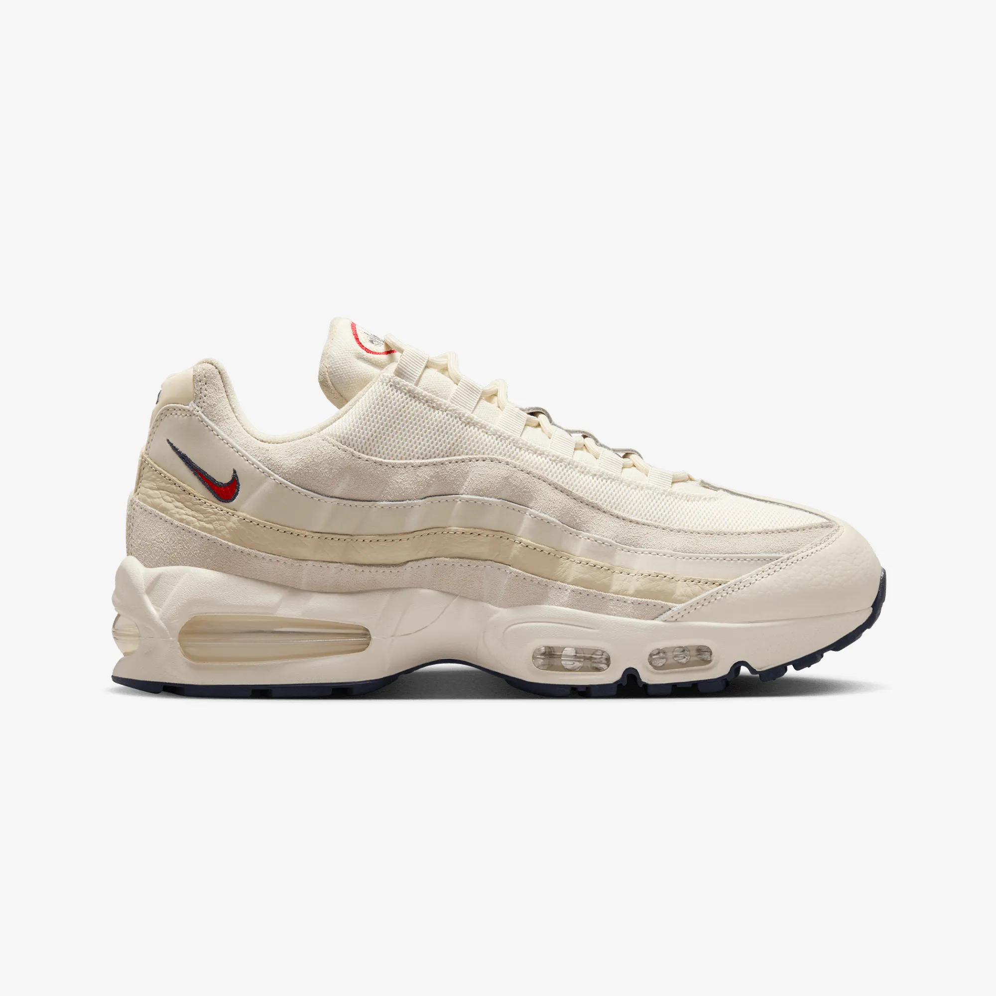 Nike | AIR MAX 95 OG  { PALE IVORY/UNIVERSITY RED-LT KHAKI-SAIL Hyper Compression Foam Ergonomic Footbed Design