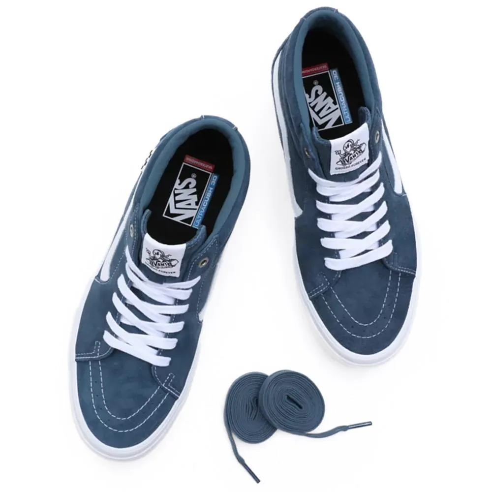 Cushioned Support Board Ready Comfort Vans Skate Grosso Mid Pig Suede - Blue/White