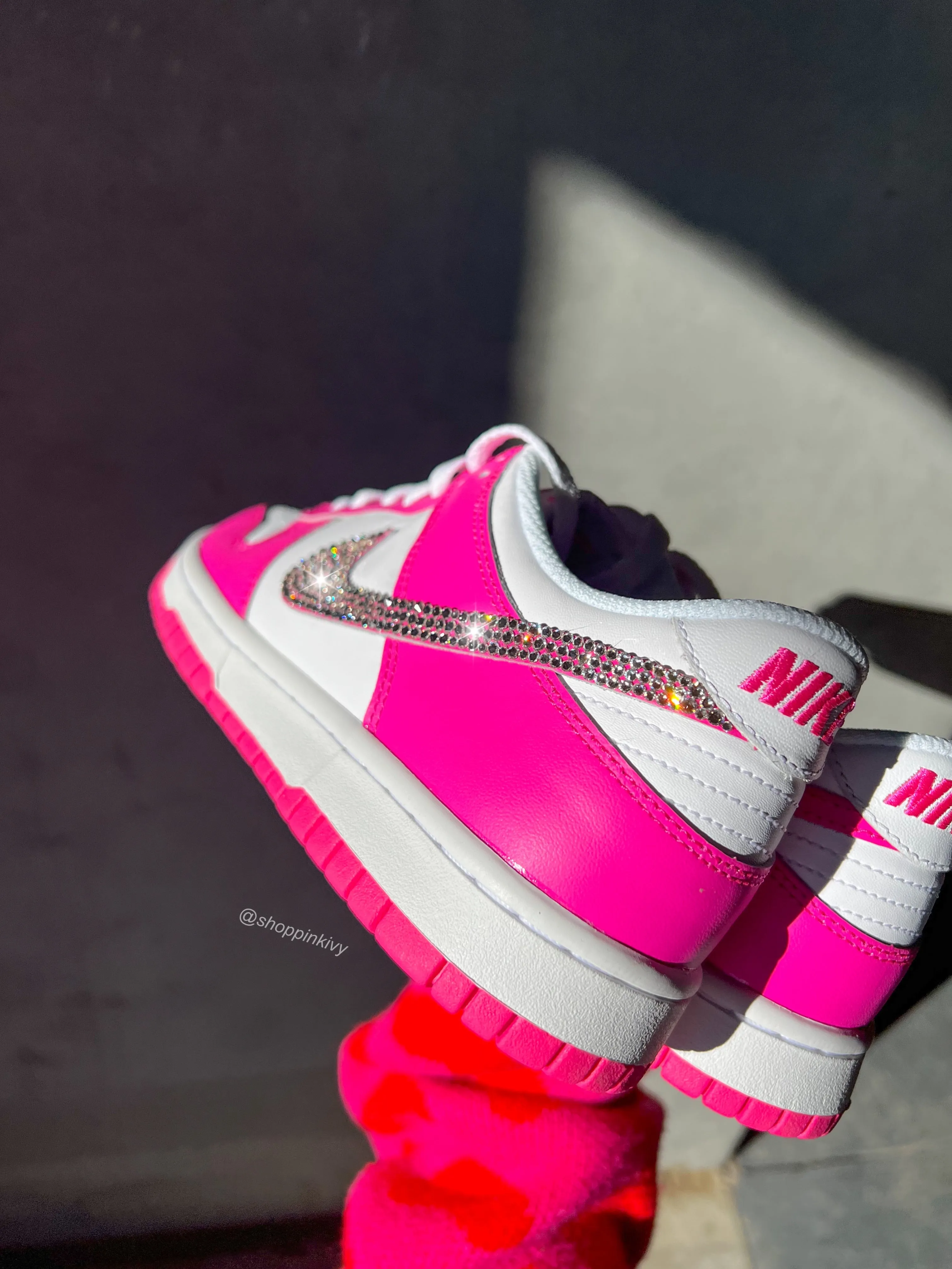 Timeless Accent Hot Pink Swarovski Womens Nike Dunk Shoes