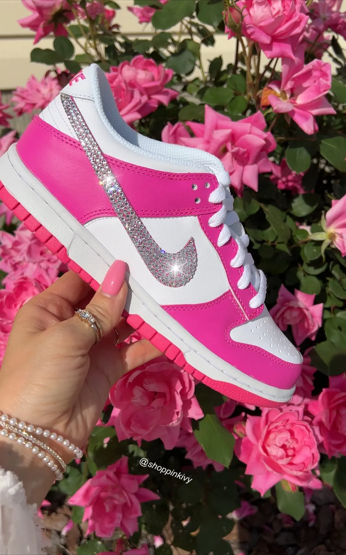Hot Pink Swarovski Womens Nike Dunk Shoes Plain Jog