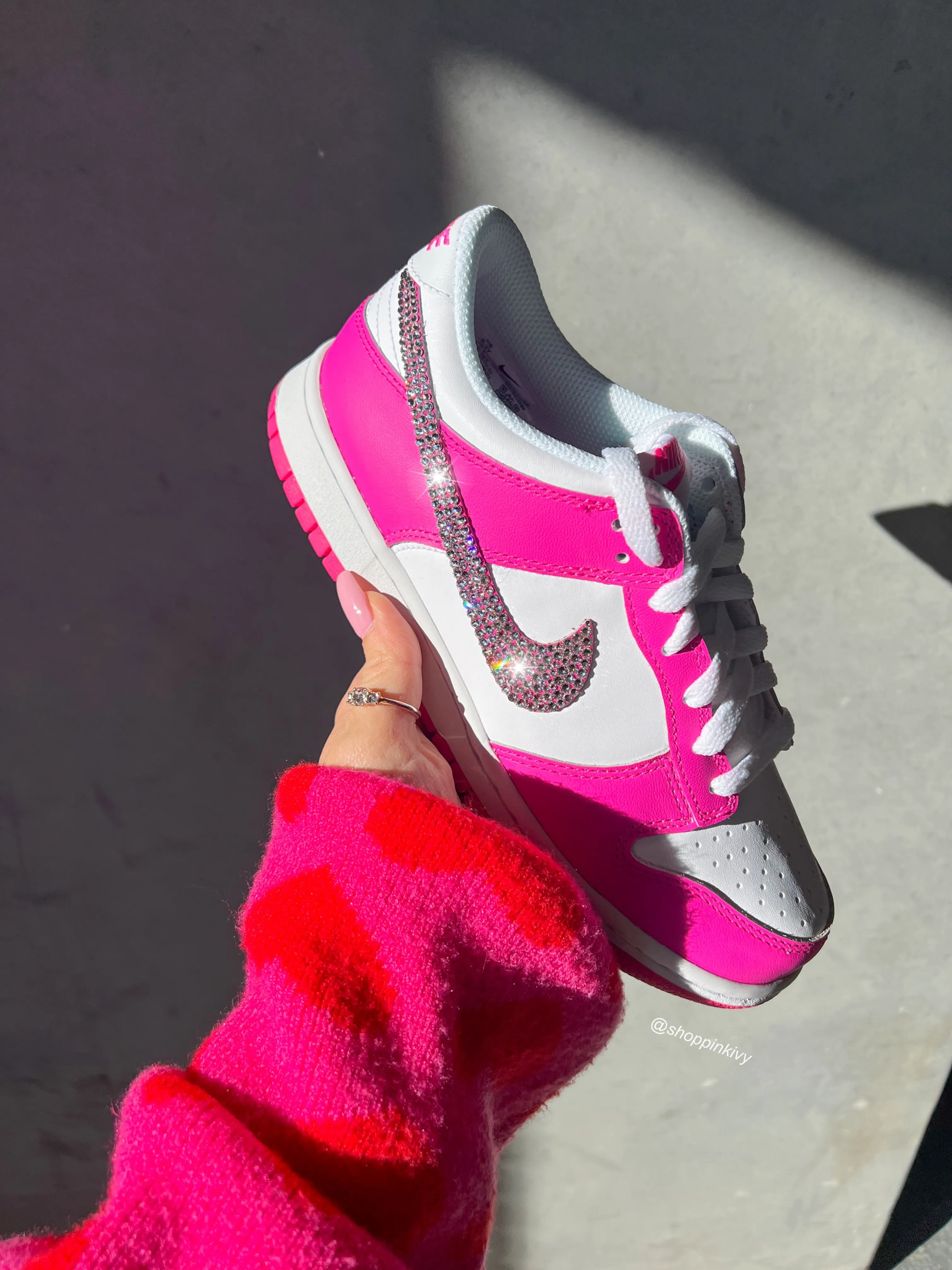 Basic Design Coach Step Hot Pink Swarovski Womens Nike Dunk Shoes