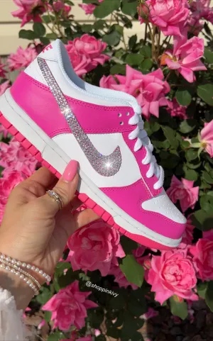 Hot Pink Swarovski Womens Nike Dunk Shoes Plain Jog